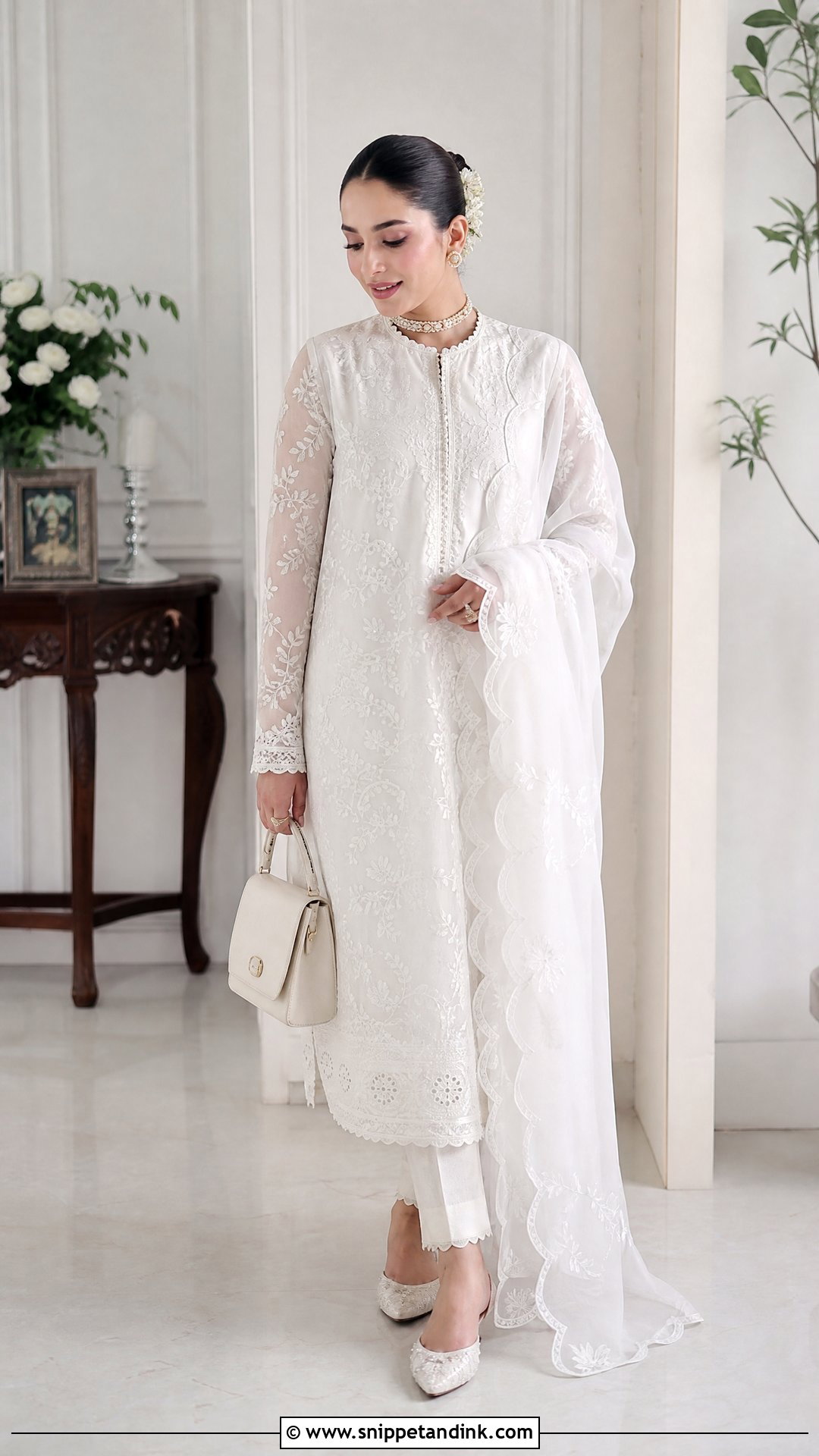 White Chikankari Nikkah Suit - Snippet and Ink - 20 Nikkah Inspo Dresses