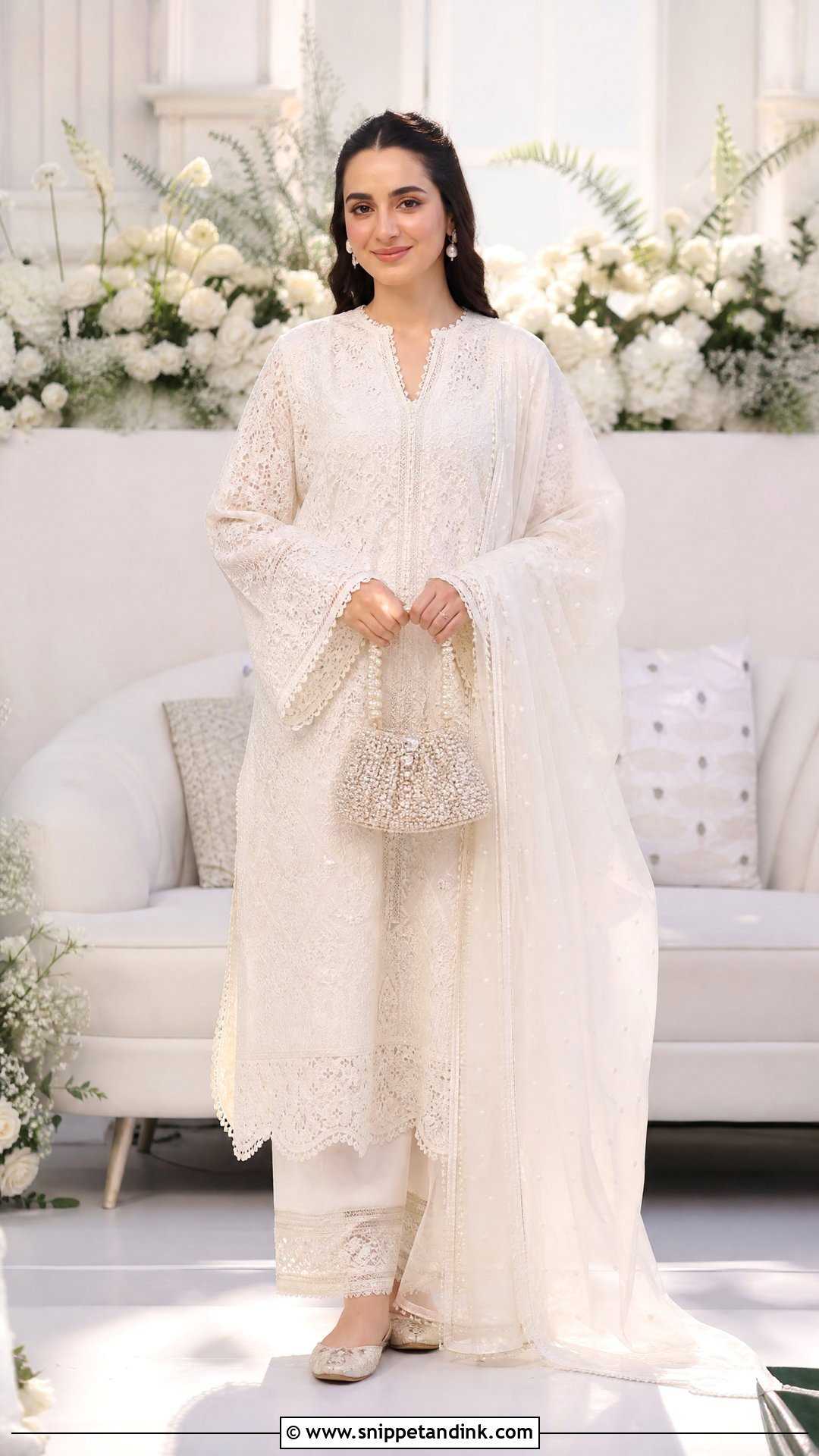 White Chikankari Pakistani Wedding Dress For Nikah - Snippet and Ink - 25 Simple Pakistani Wedding Dress Ideas