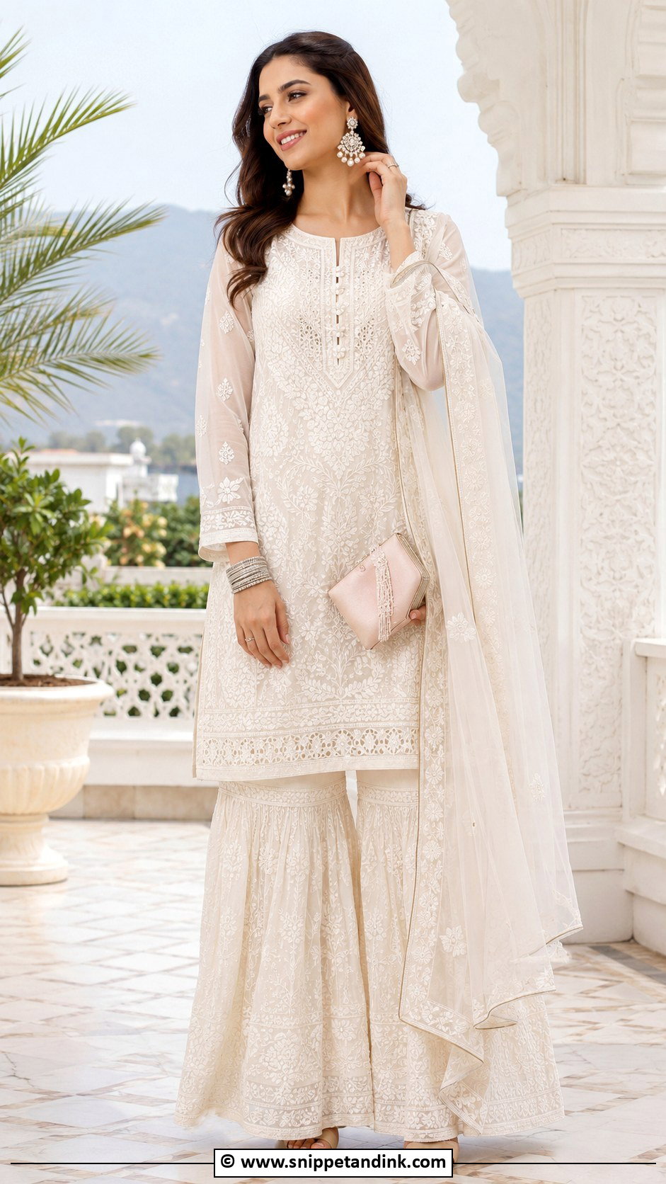 White Chikankari Sarara Set - Snippet and Ink - 30 Sarara Dress Indian Weddings Ideas