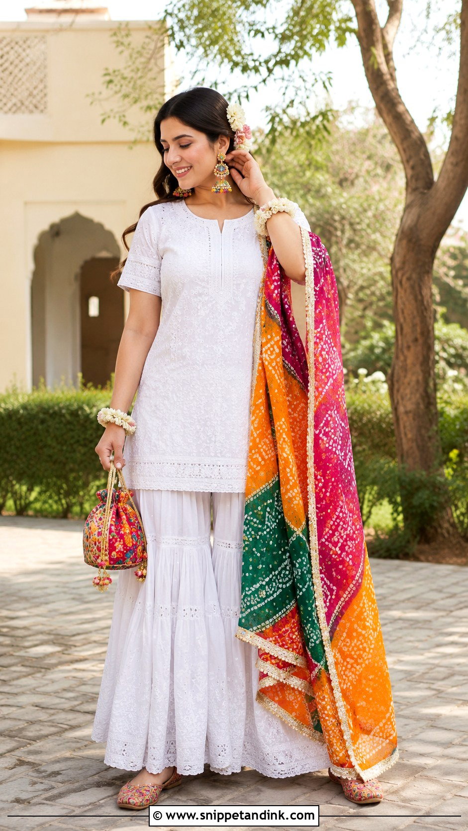 White Chikankari Sharara Mehndi Outfit - Snippet and Ink - 20 Mehndi Ceremony Outfit for Sister Ideas