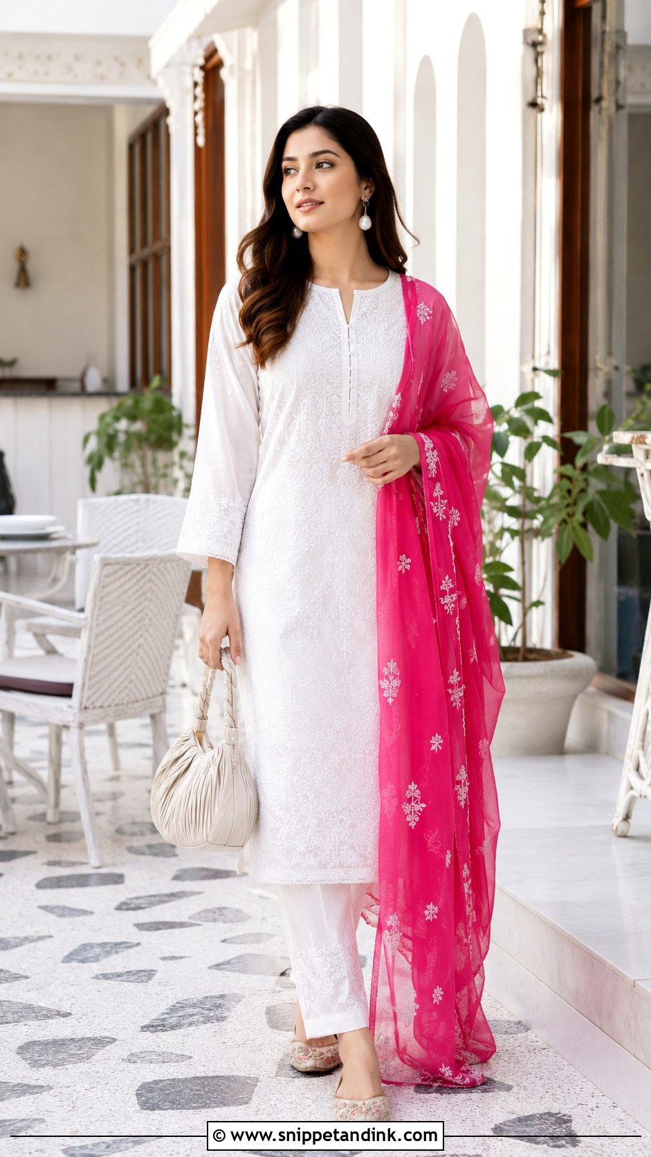White Chikankari Suit With Coloured Dupatta - Snippet and Ink - 30 White Suit with Coloured Dupatta Ideas