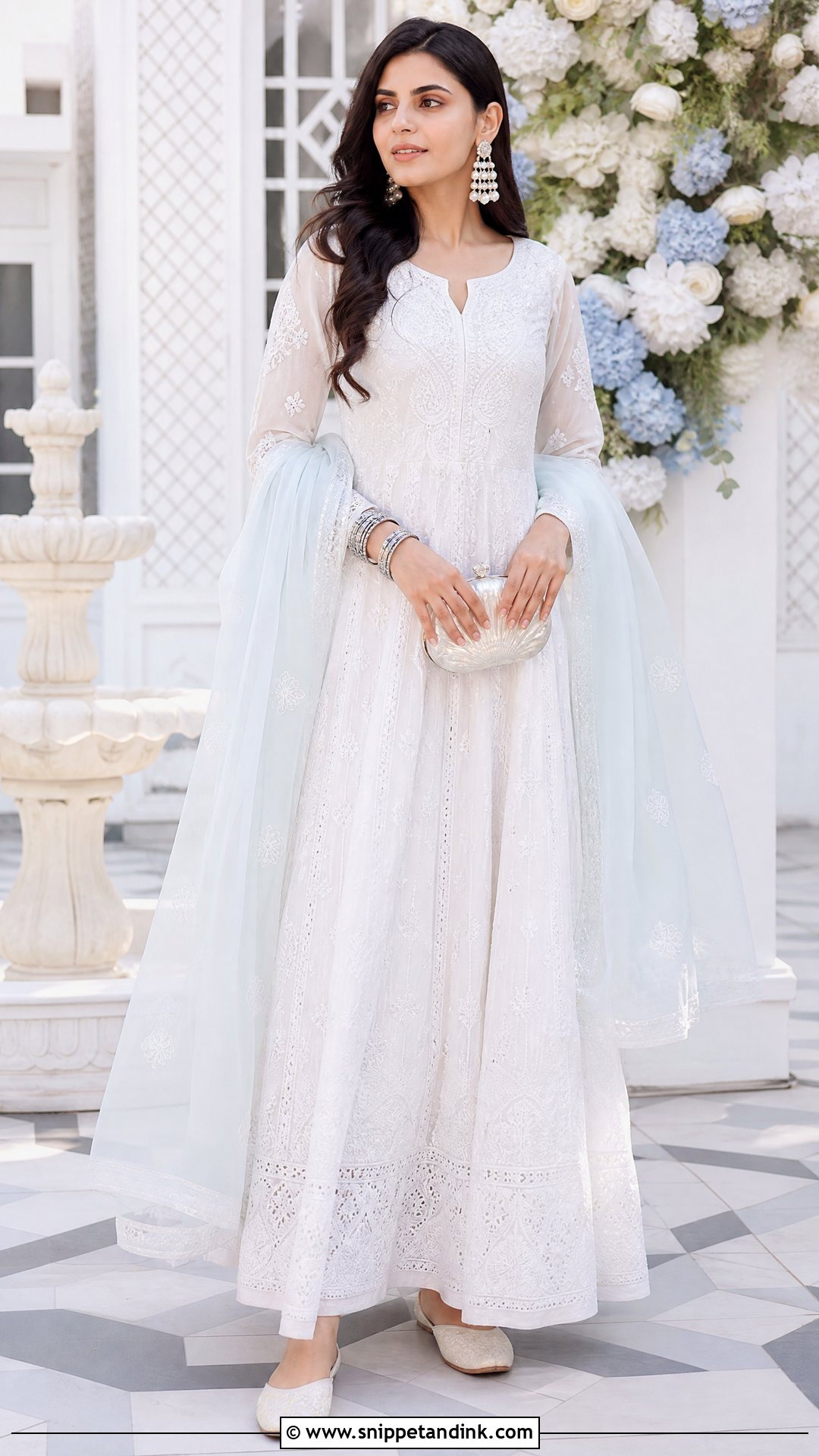 White Chikankari Traditional Gown - Snippet and Ink - 20 Traditional Gown Ideas
