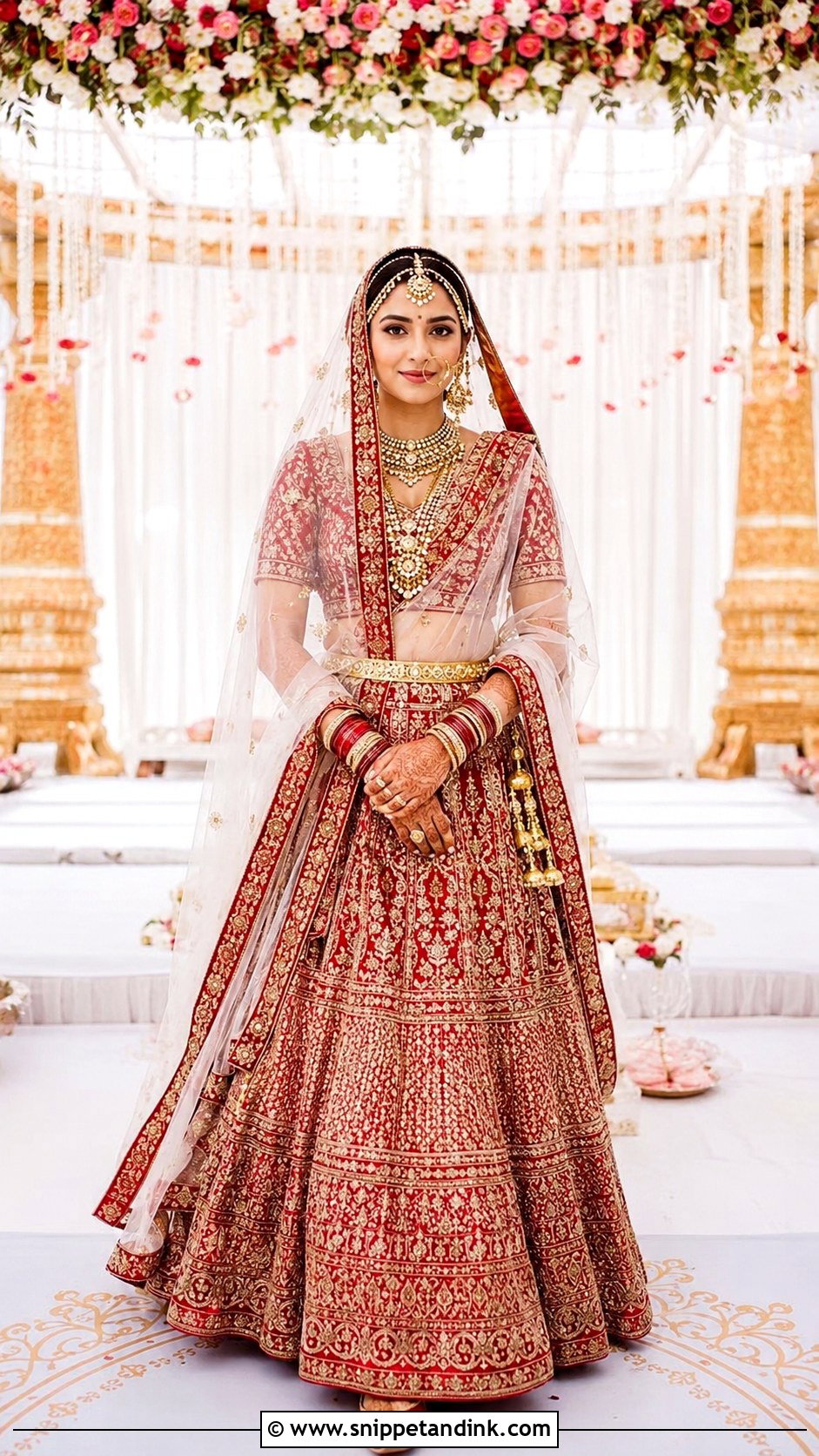 White Chundadi With Red Embroidered Lehenga - Snippet and Ink - 20 Chundadi Design for Marriage Ideas