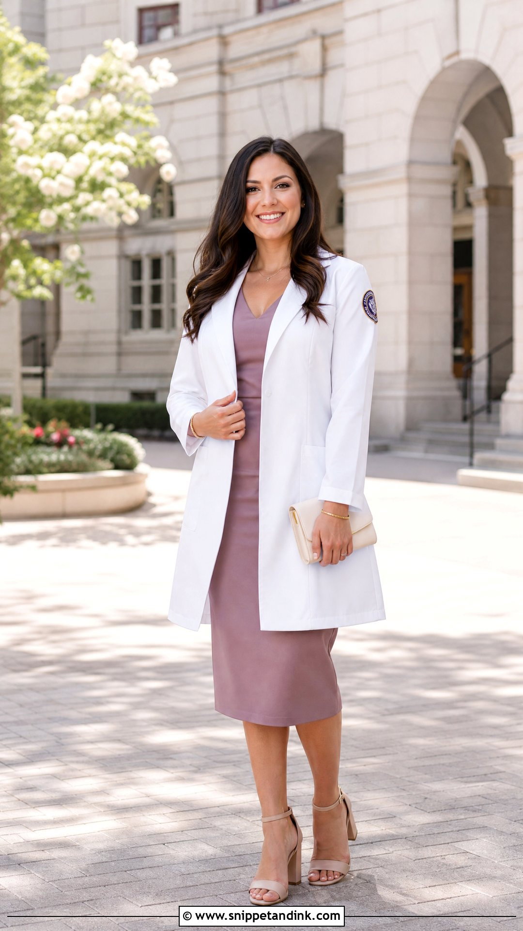 White Coat Ceremony Dress With Block Heels - Snippet and Ink - 25 White Coat Ceremony Dress Ideas