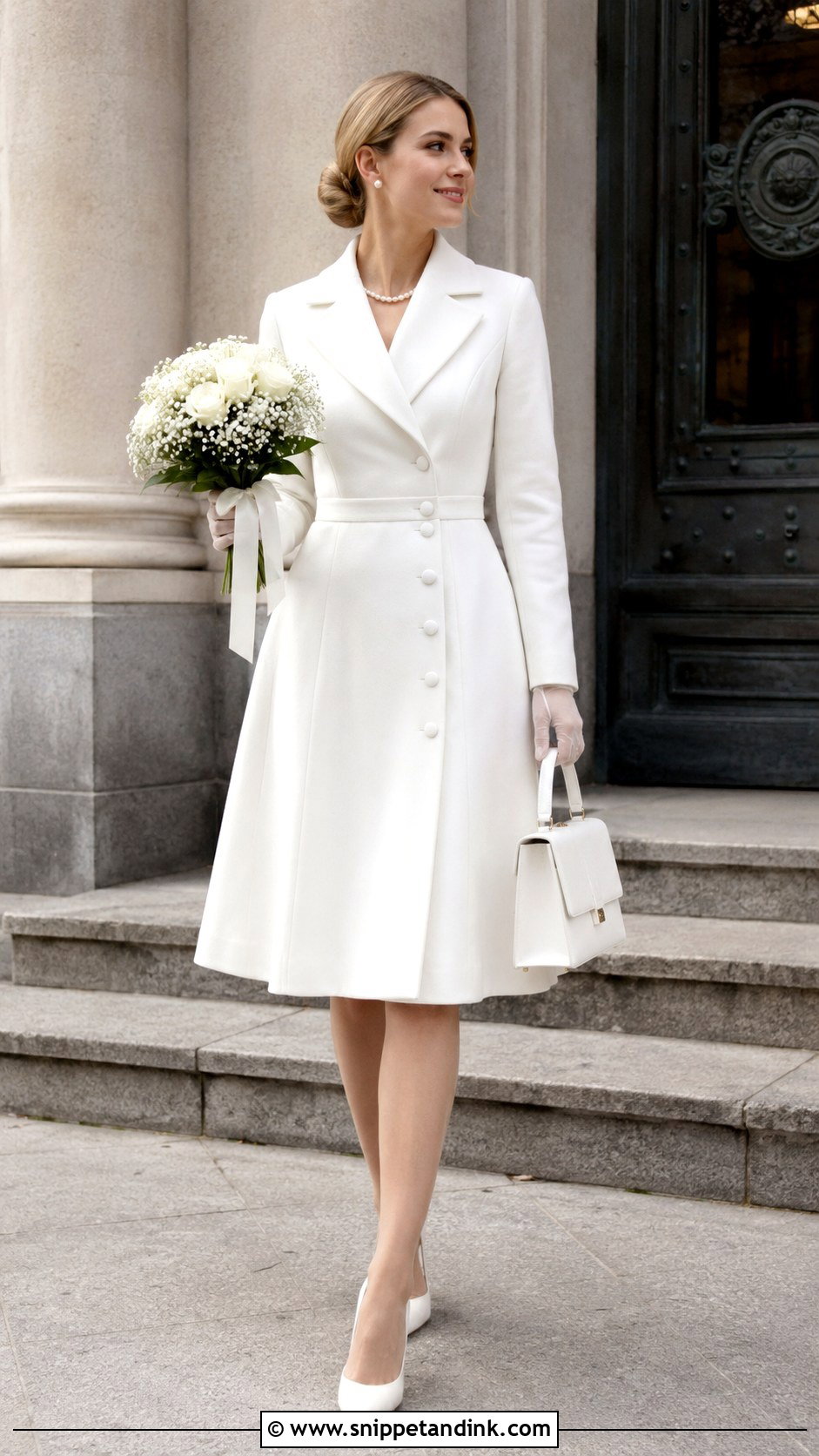 White Coat Dress Court Wedding Outfit - Snippet and Ink - 25 Court Wedding Outfits