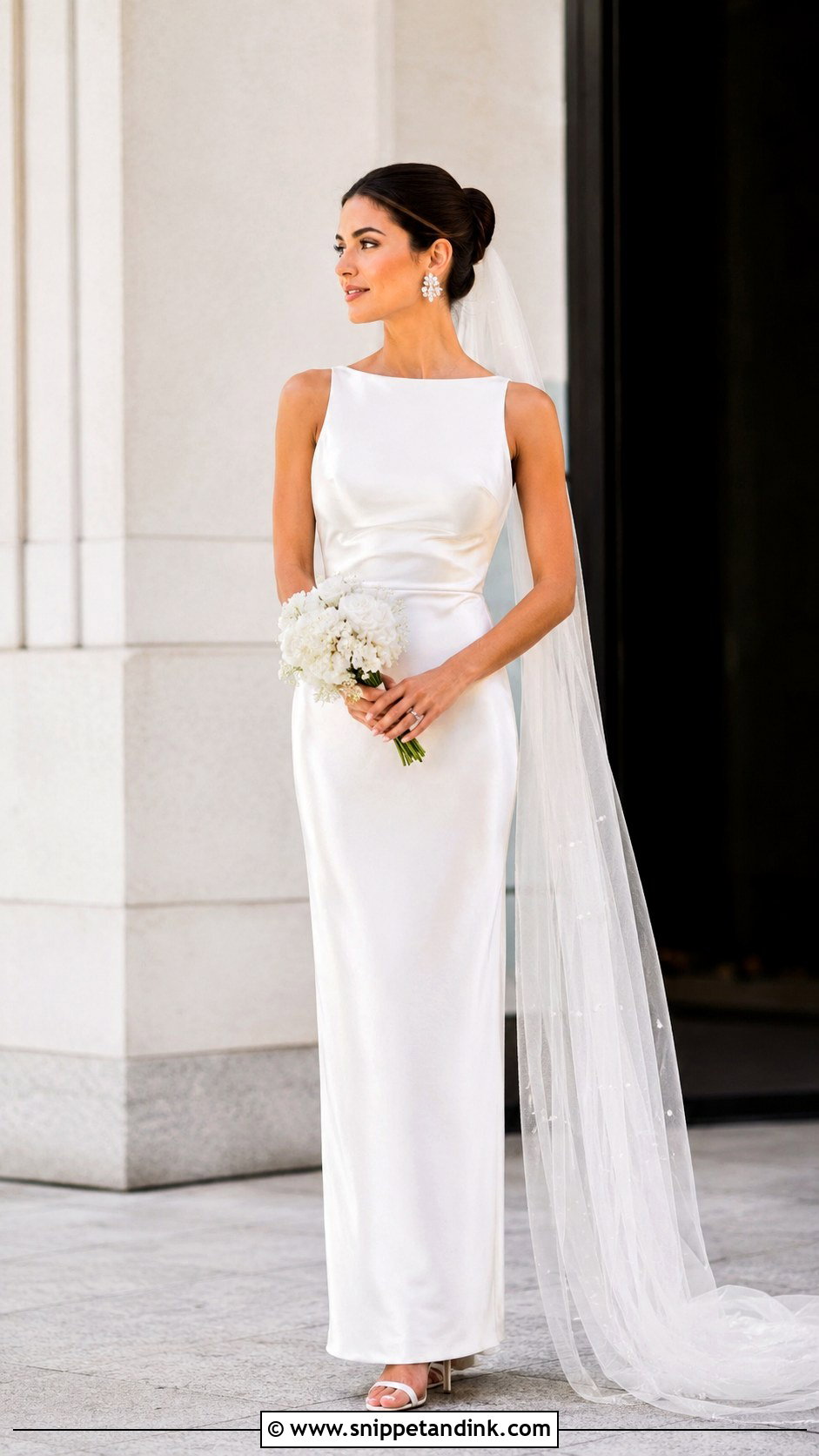 White Column Bridal Gown - Snippet and Ink - 25 White Bridal Gown Ideas