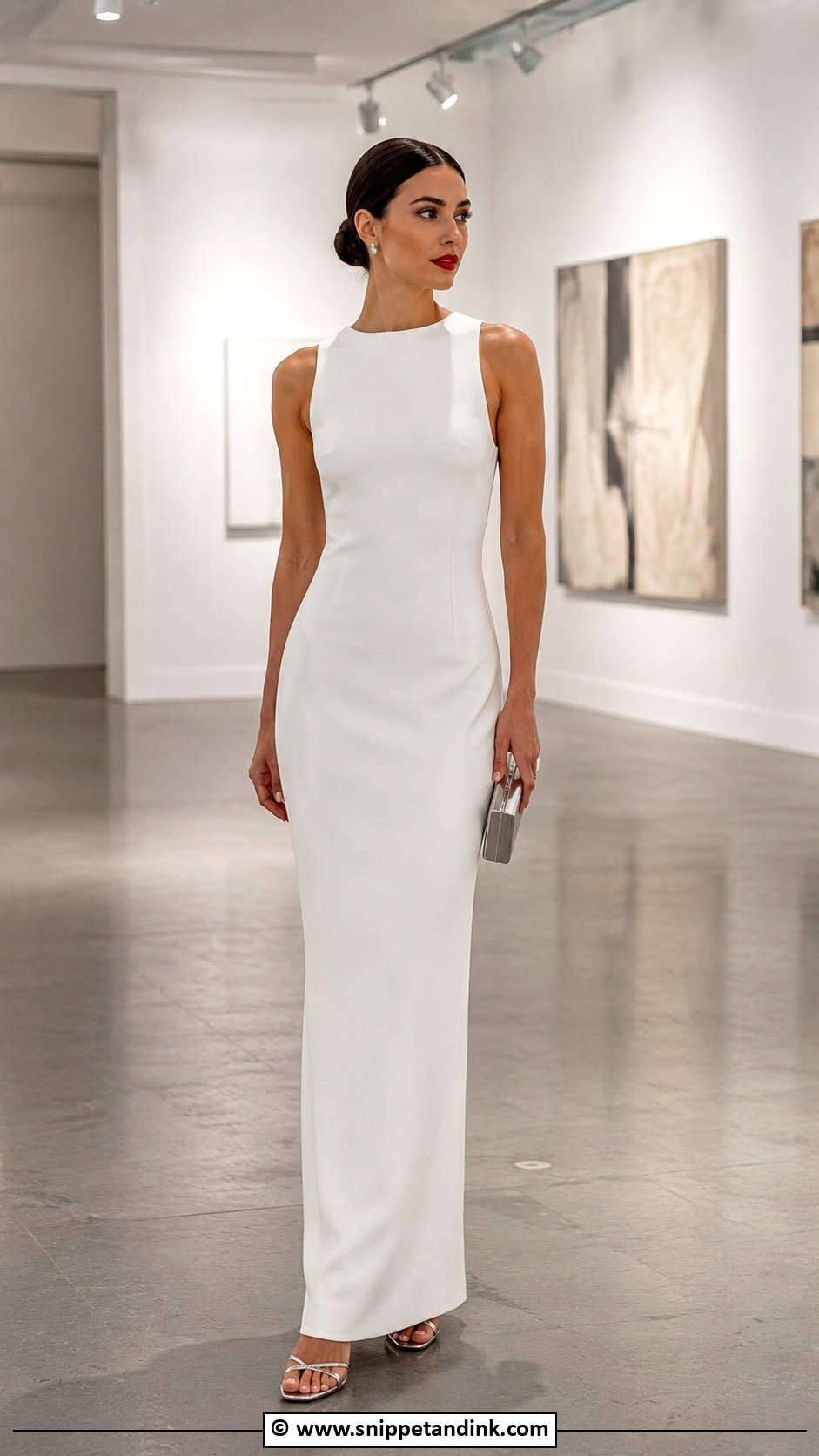 White Column Gown With Red Lip - Snippet and Ink - 30 Elegant Classy White Gowns