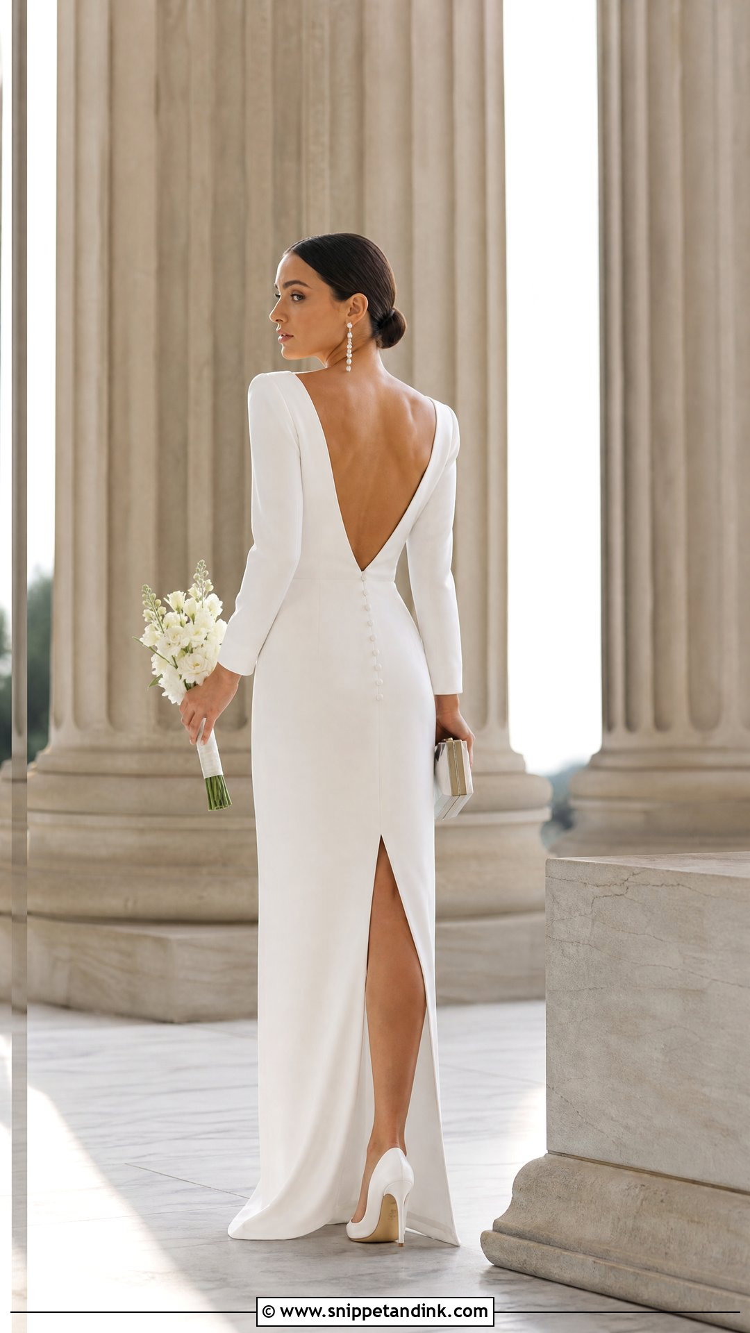 White Column Maxi Court Wedding Dress - Snippet and Ink - 20 White Court Wedding Dress Ideas