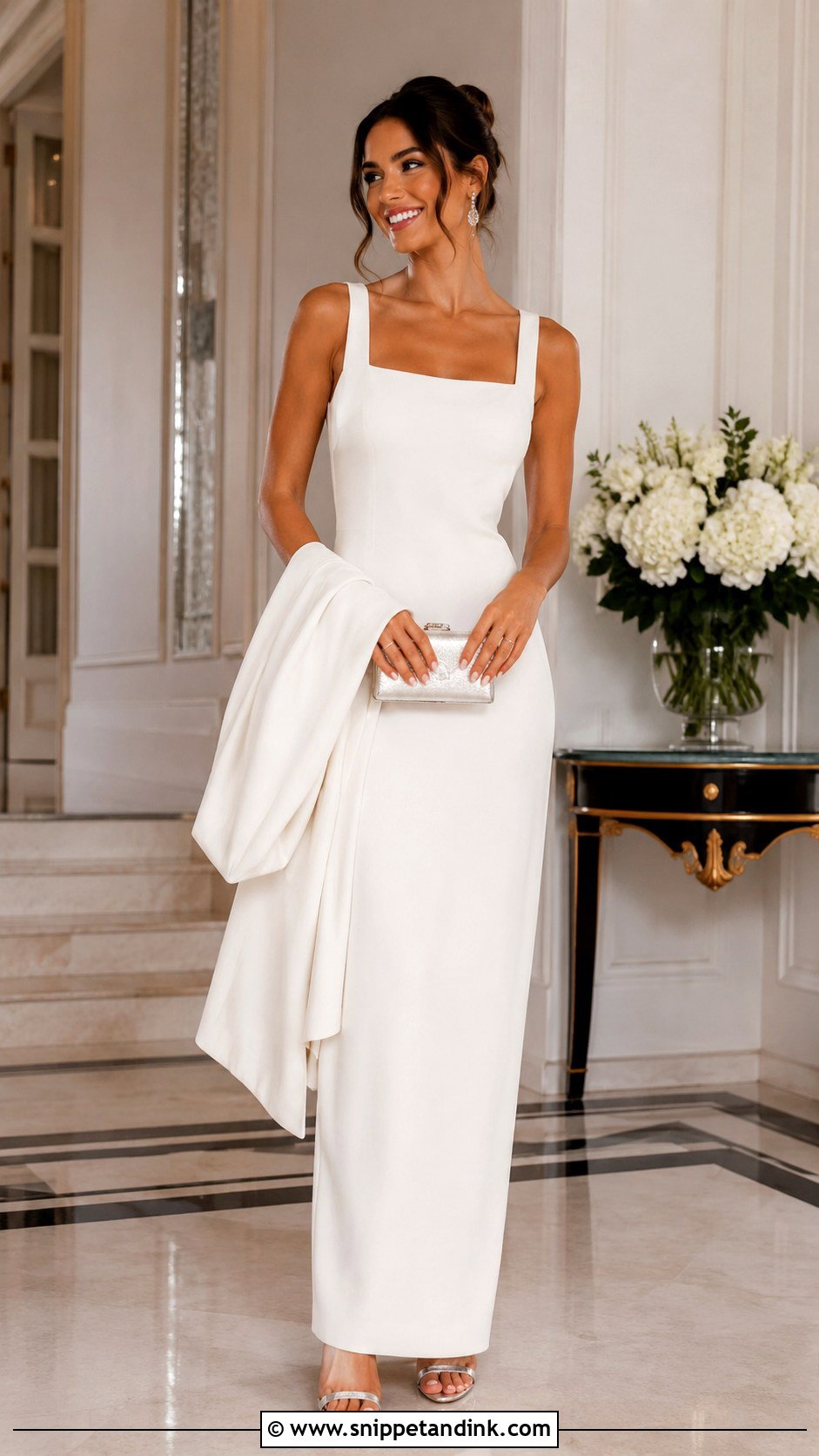 White Column Maxi Rehearsal Dinner Outfit - Snippet and Ink - 20 Dress Rehearsal Outfit the Bride Ideas