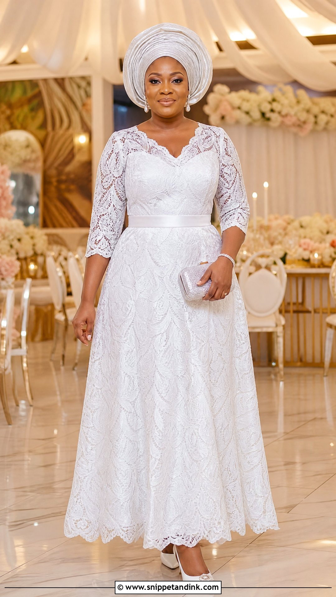White Cord Lace A Line Gown - Snippet and Ink - 25 White Cord Nigerian Lace Gown Styles
