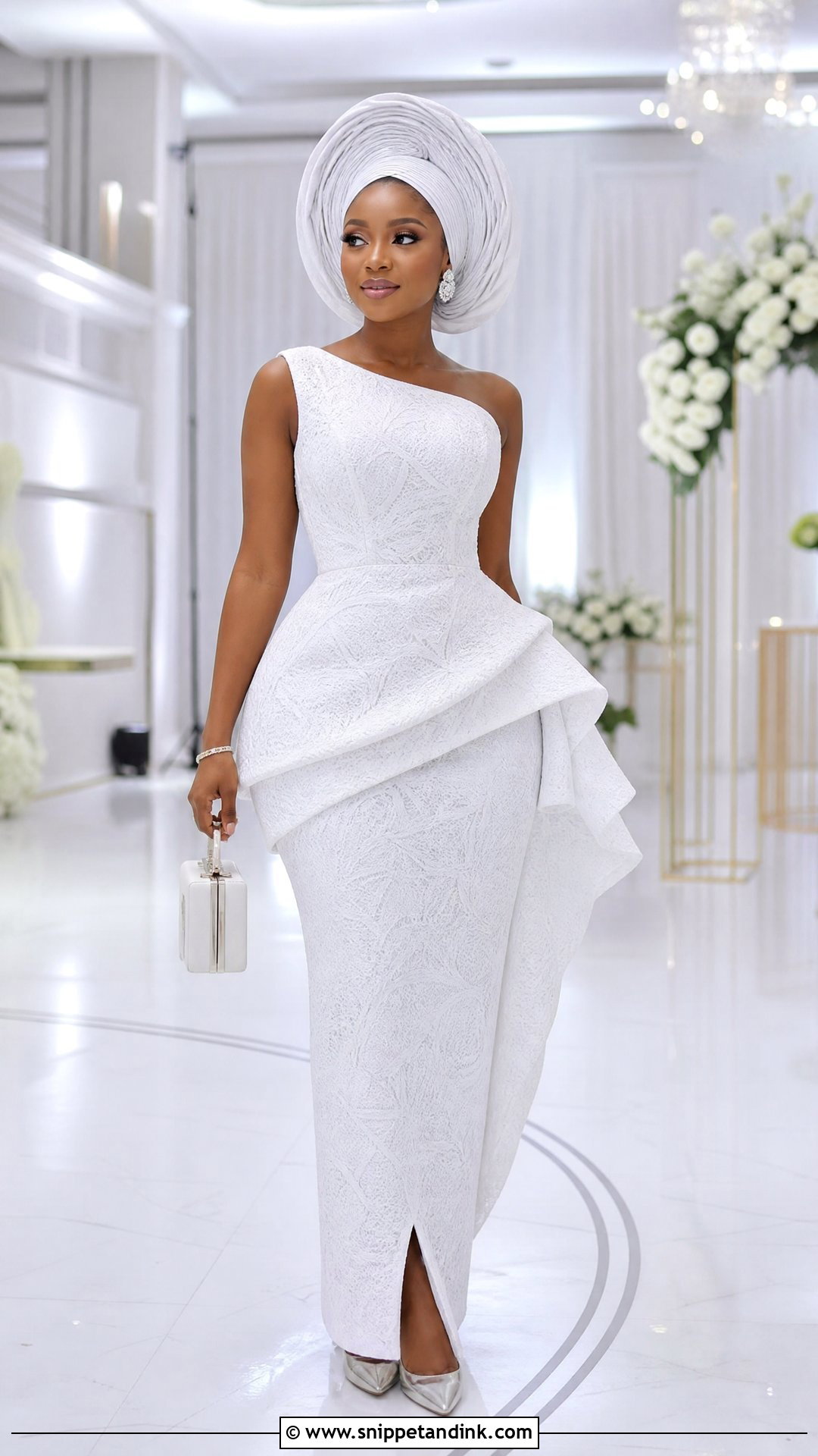 White Cord Lace Asymmetric Peplum Gown - Snippet and Ink - 25 White Cord Nigerian Lace Gown Styles