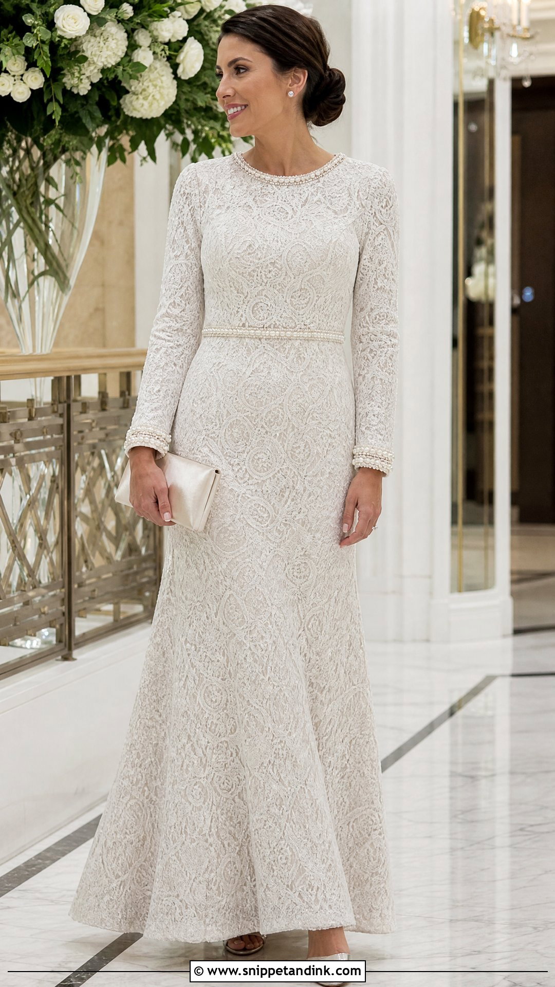 White Cord Lace Beaded Gown With Simple Shoes - Snippet and Ink - 20 White Cord Lace Gown Styles