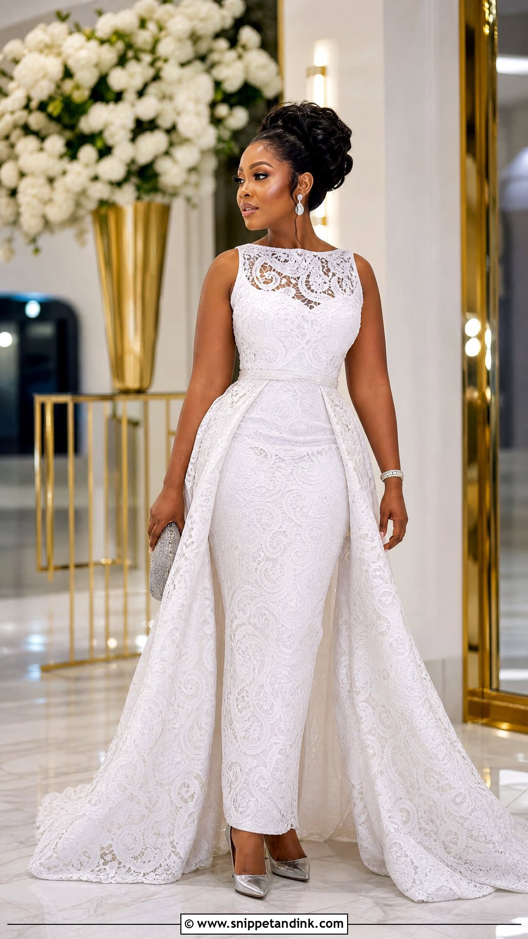 White Cord Lace Detachable Train Gown - Snippet and Ink - 25 White Cord Nigerian Lace Gown Styles