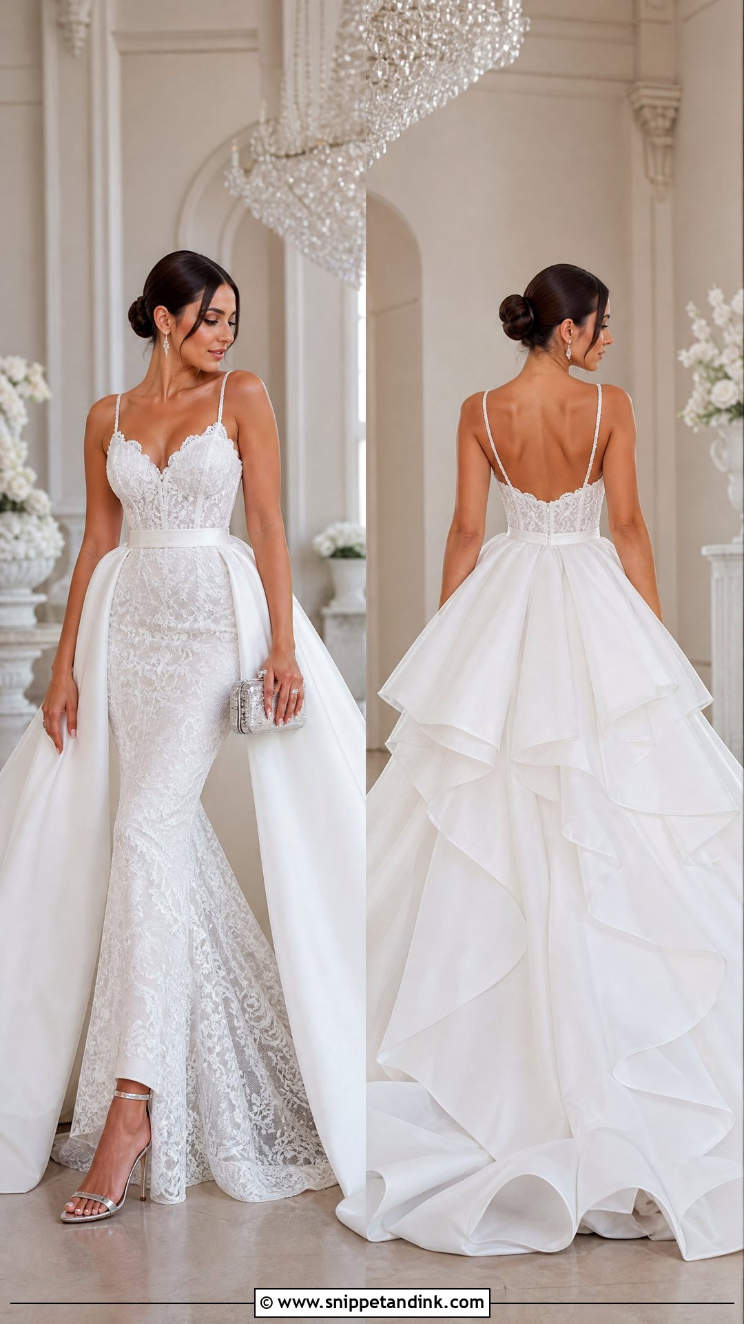 White Cord Lace Gown With Detachable Overskirt - Snippet and Ink - 20 White Cord Lace Gown Styles
