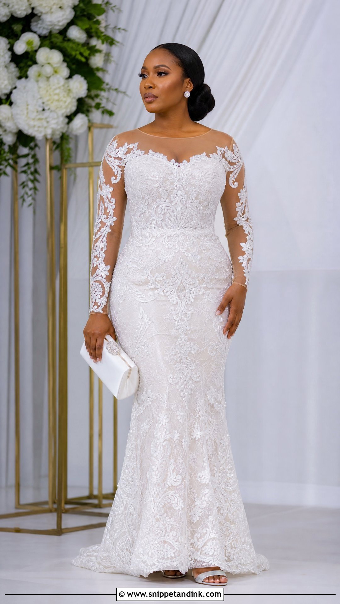 White Cord Lace Illusion Neck Gown - Snippet and Ink - 25 White Cord Nigerian Lace Gown Styles