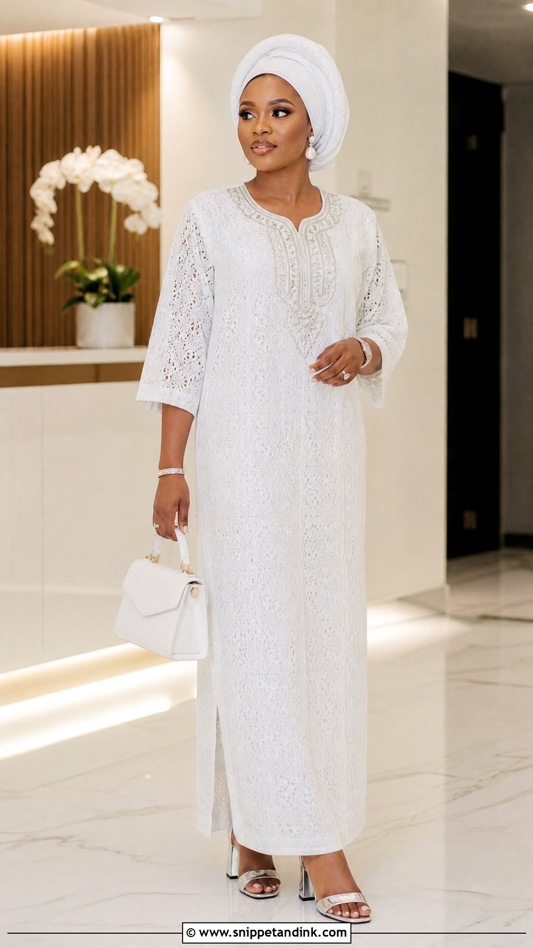 White Cord Lace Kaftan Gown - Snippet and Ink - 25 White Cord Nigerian Lace Gown Styles