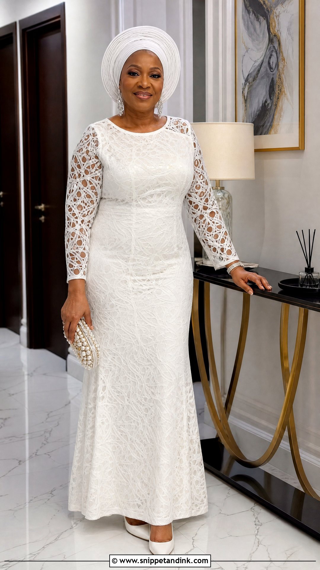 White Cord Lace Long Sleeve Gown - Snippet and Ink - 25 White Cord Nigerian Lace Gown Styles