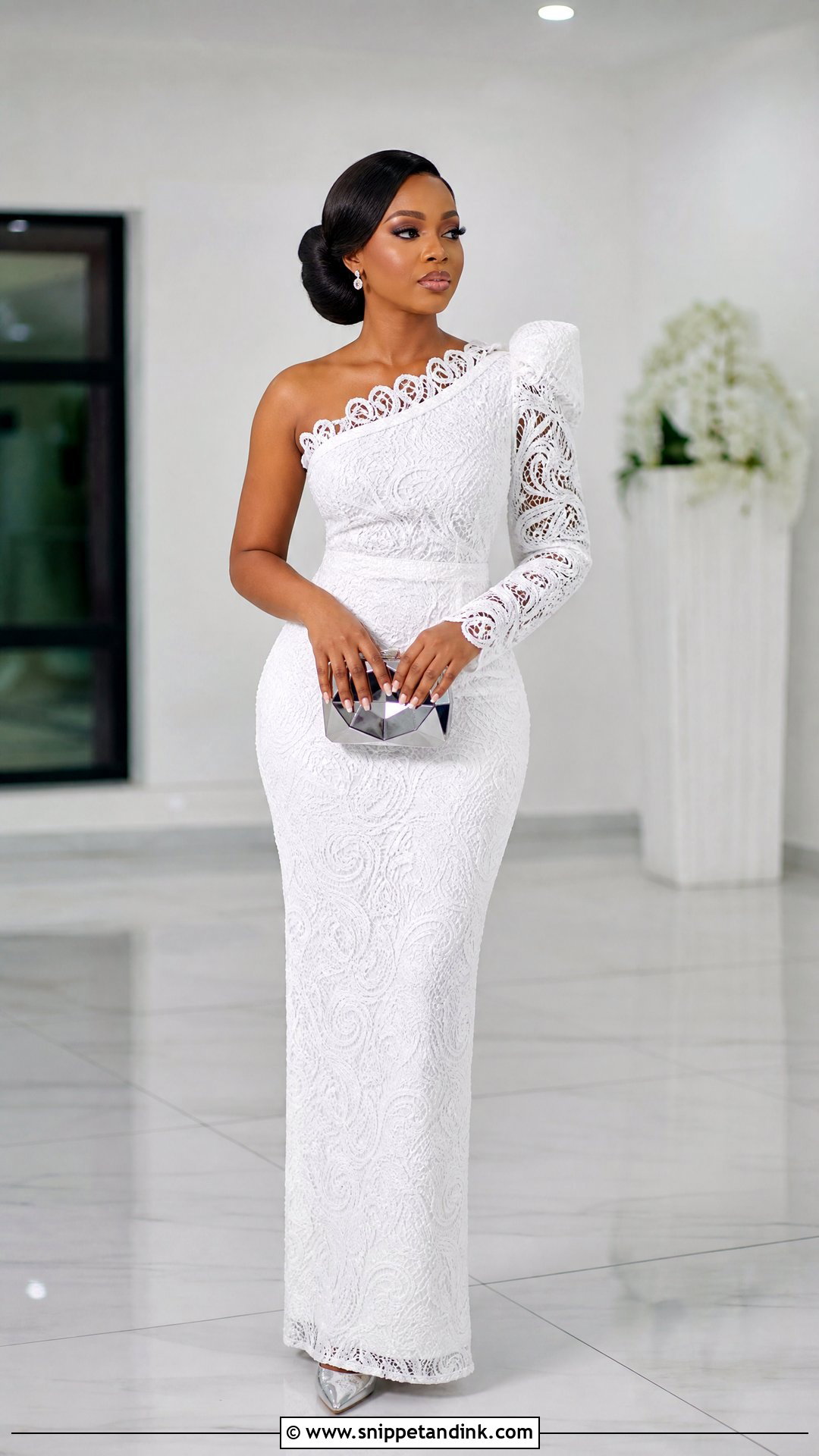 White Cord Lace One Shoulder Gown - Snippet and Ink - 25 White Cord Nigerian Lace Gown Styles