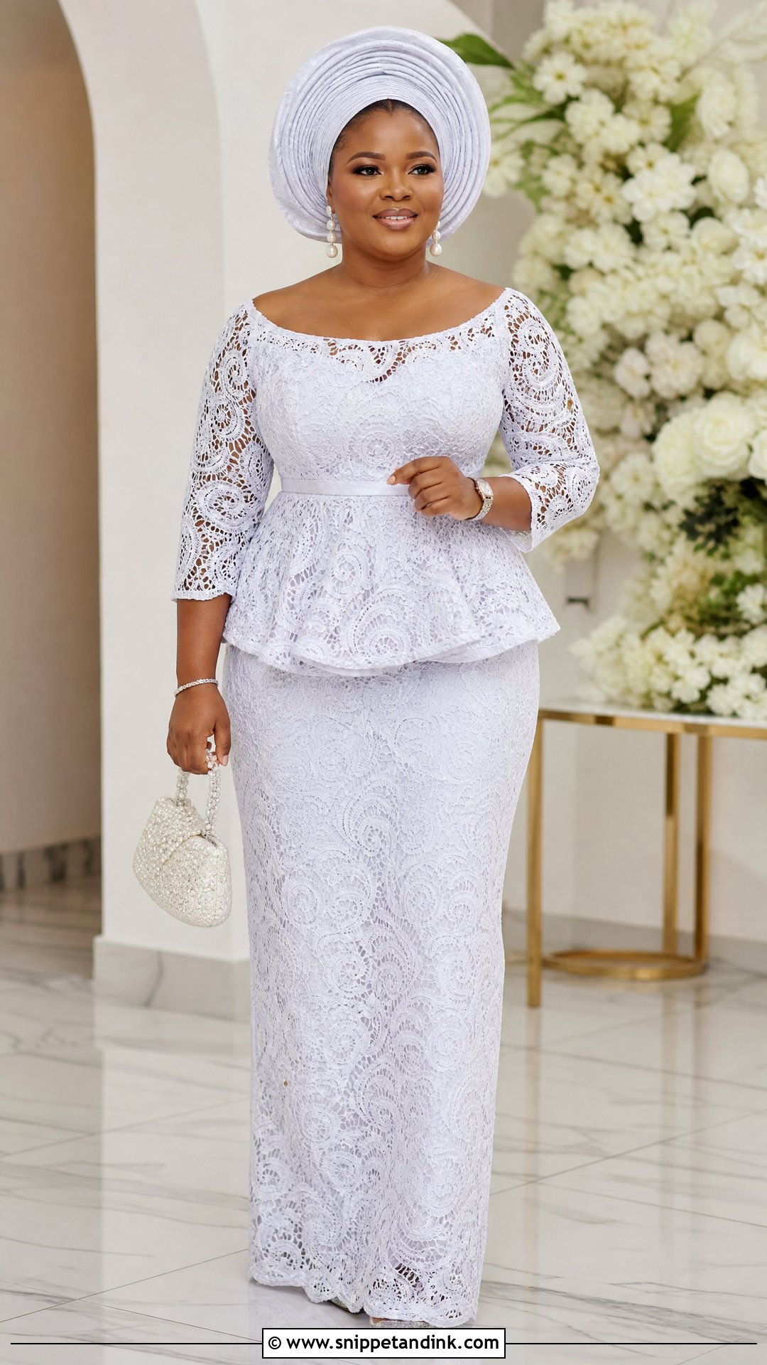 White Cord Lace Peplum Gown - Snippet and Ink - 25 White Cord Nigerian Lace Gown Styles