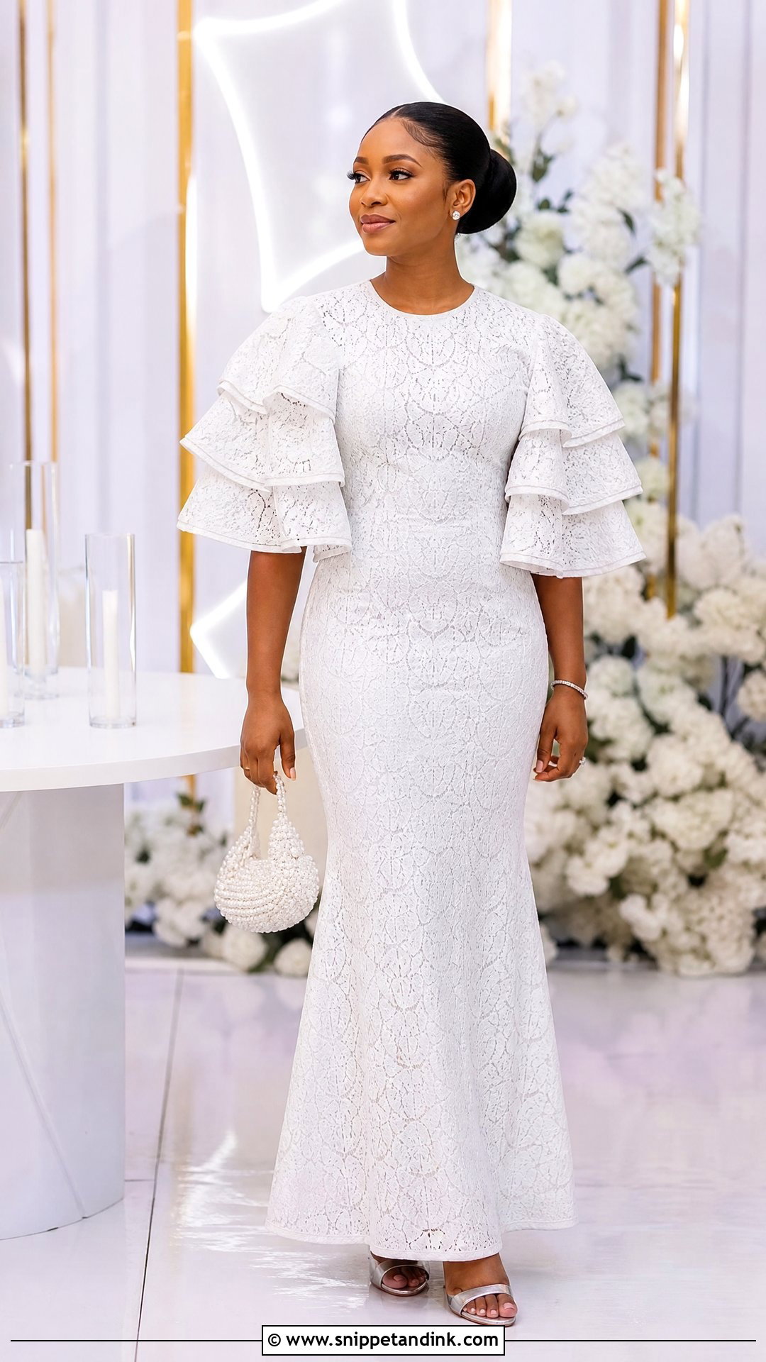 White Cord Lace Ruffle Sleeve Gown - Snippet and Ink - 25 White Cord Nigerian Lace Gown Styles