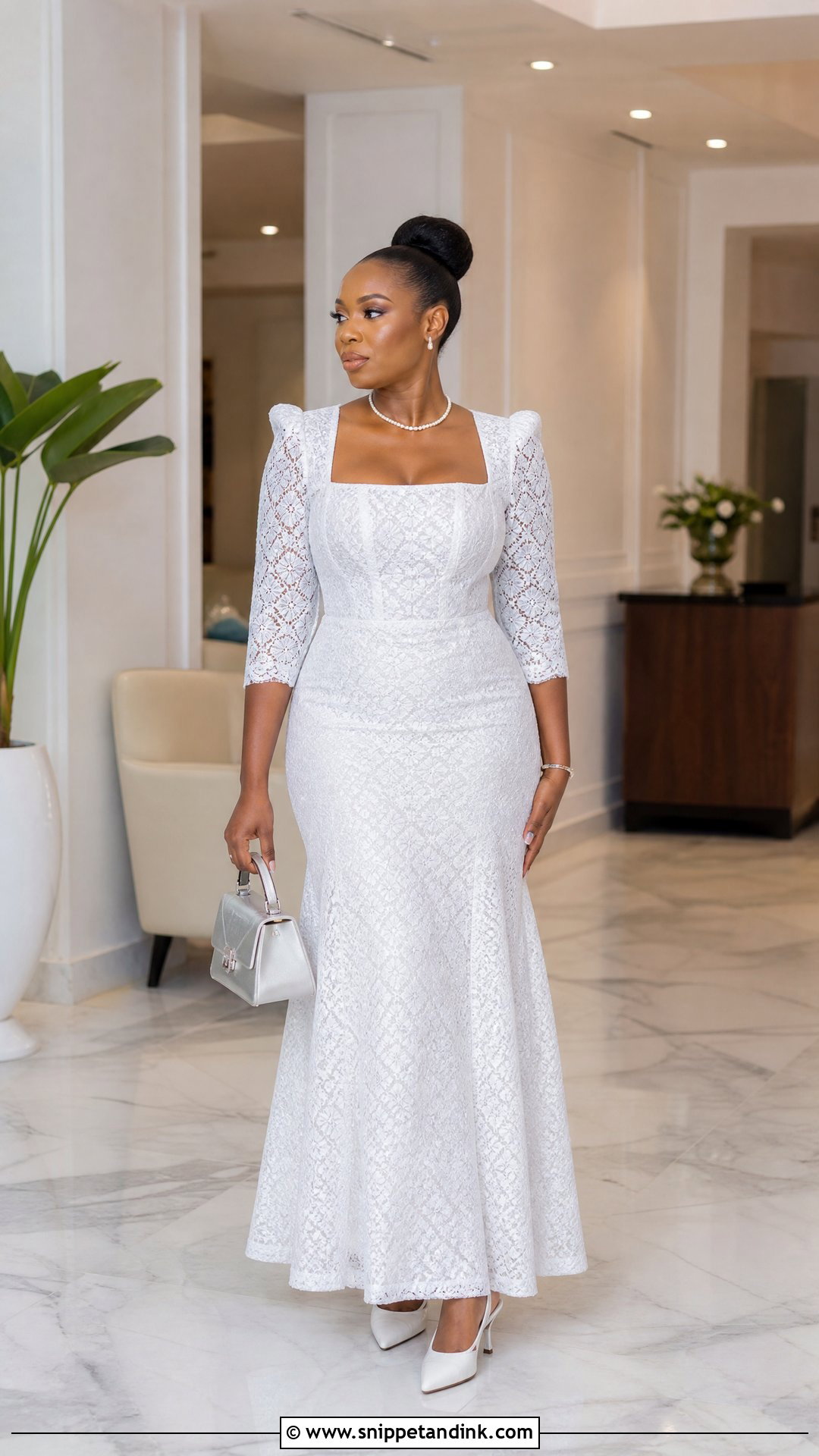 White Cord Lace Square Neck Gown - Snippet and Ink - 25 White Cord Nigerian Lace Gown Styles