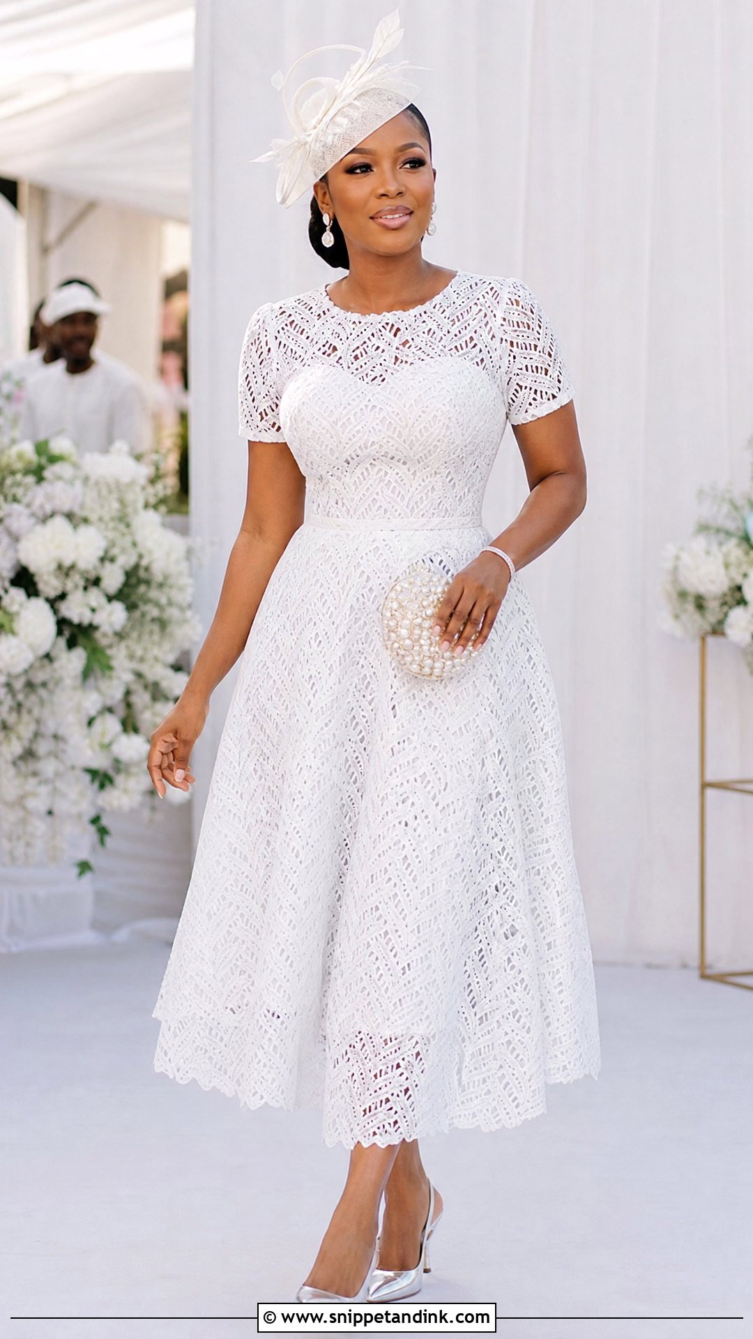 White Cord Lace Tea Length Gown - Snippet and Ink - 25 White Cord Nigerian Lace Gown Styles