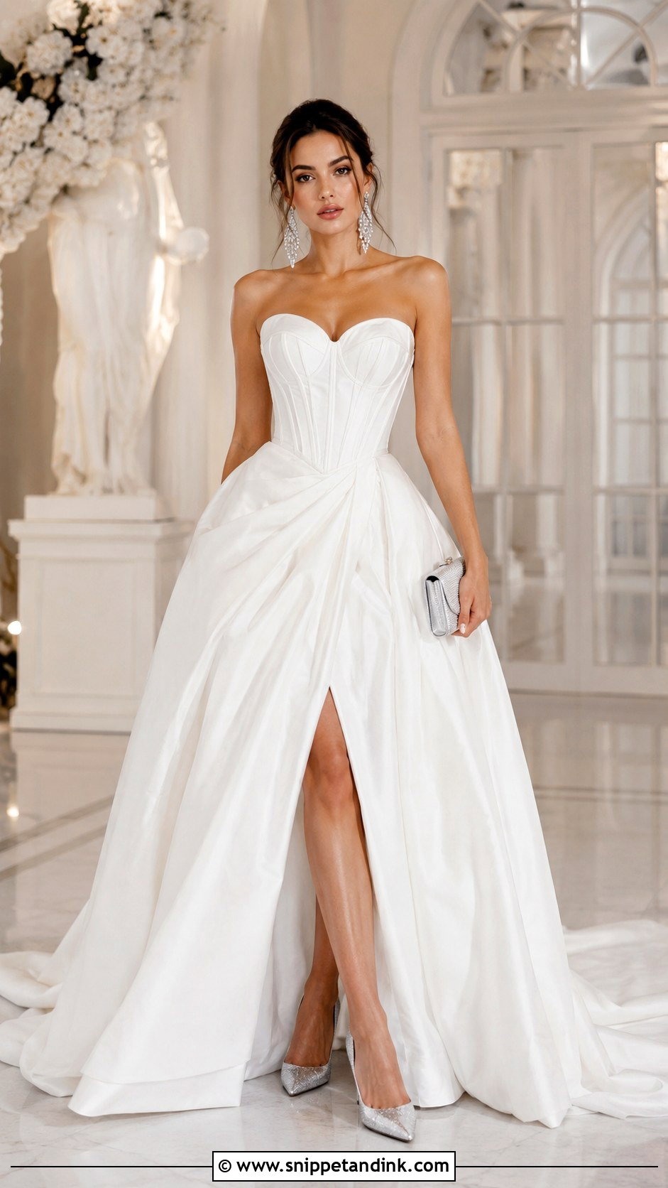 White Corset Ball Gown With Crystal Earrings - Snippet and Ink - 25 White Ball Gown Ideas