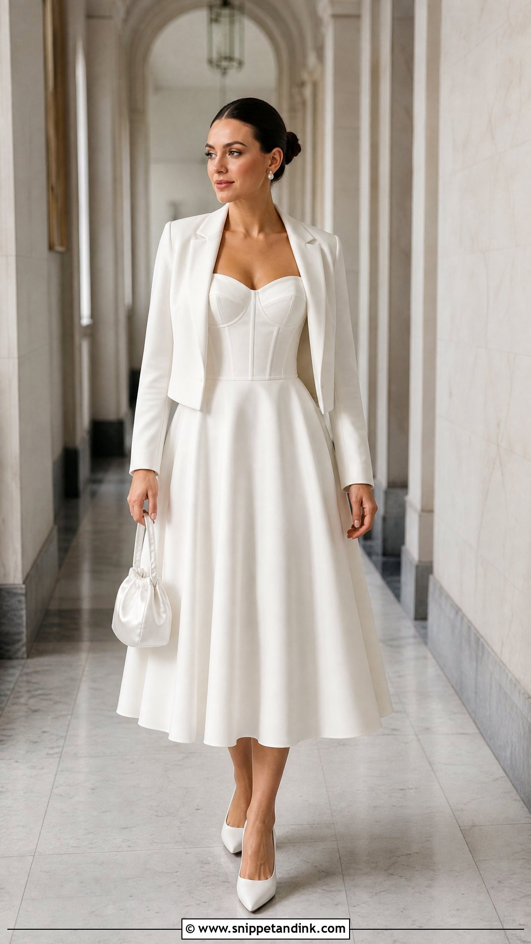 White Corset Civil Wedding Midi Dress - Snippet and Ink - 20 White Civil Wedding Dress Ideas