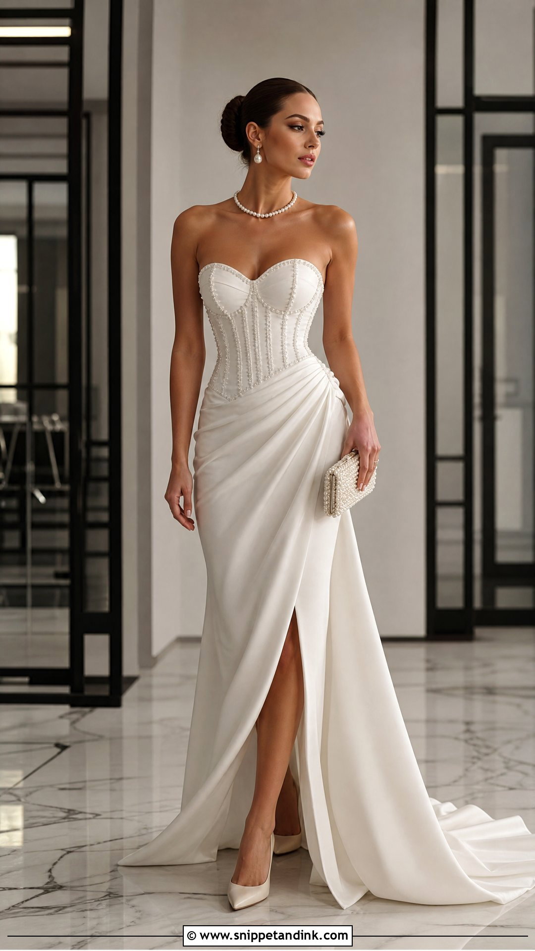 White Corset Gown With Pearls - Snippet and Ink - 20 White Gown Aesthetic Ideas