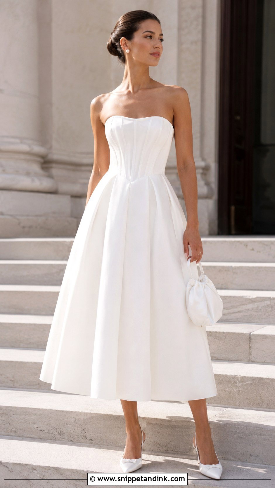 White Corset Midi Court Wedding Dress - Snippet and Ink - 25 Simple Court Wedding Dress Ideas