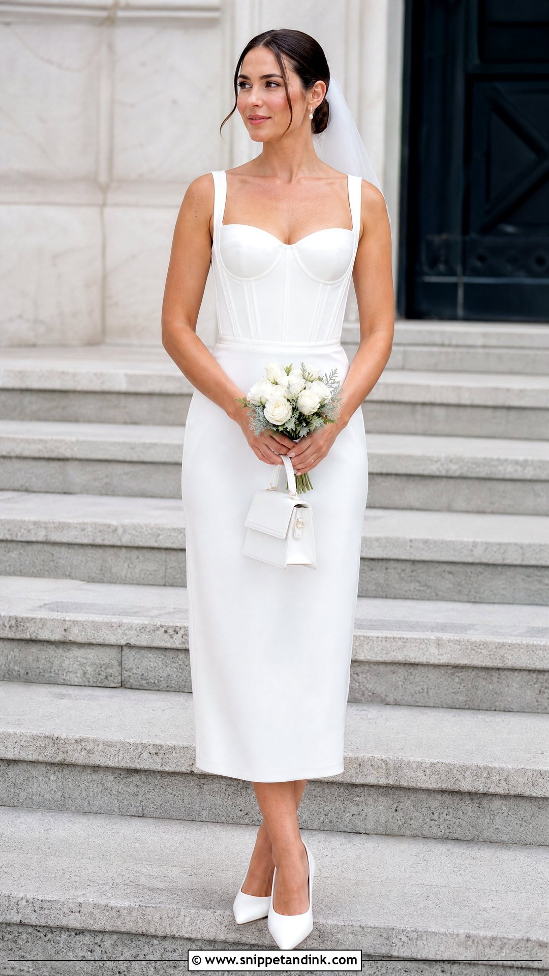 White Corset Midi Court Wedding Dress - Snippet and Ink - 20 White Court Wedding Dress Ideas