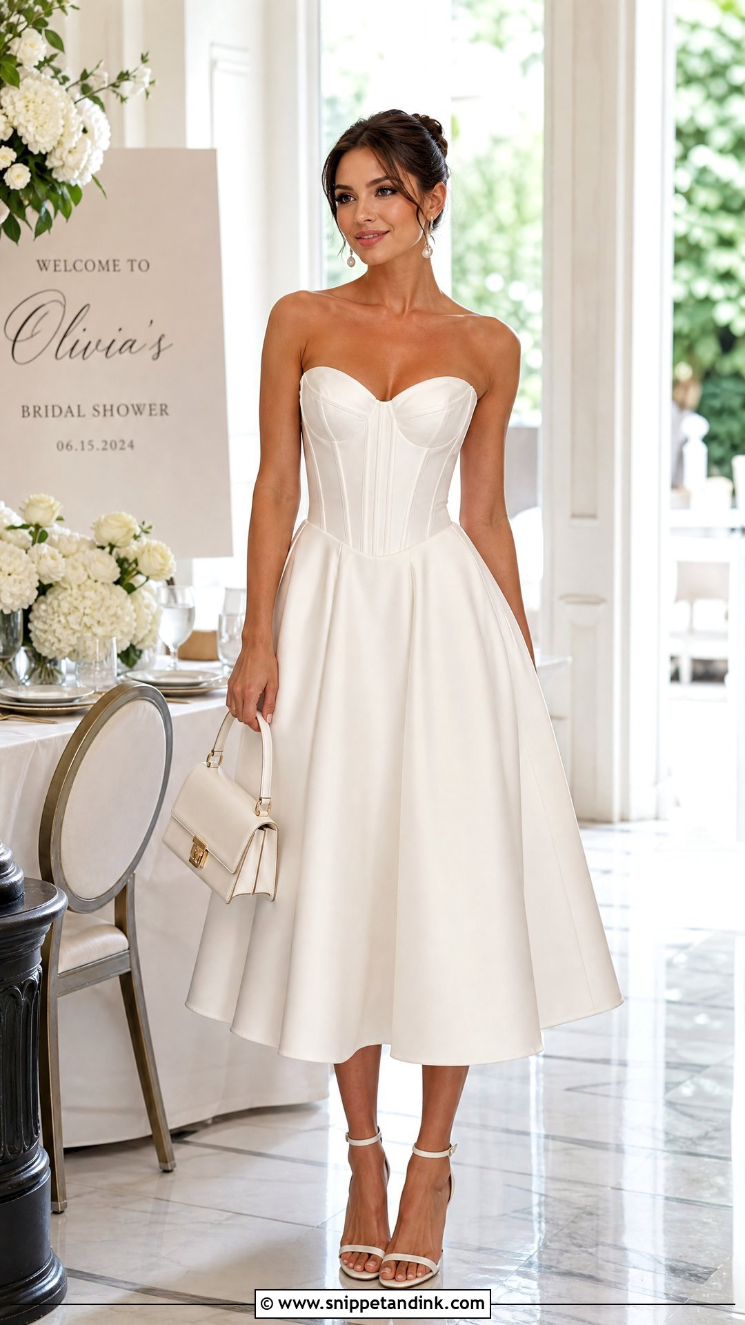 White Corset Midi Dress - Snippet and Ink - 20 Pre Wedding White Dress Ideas