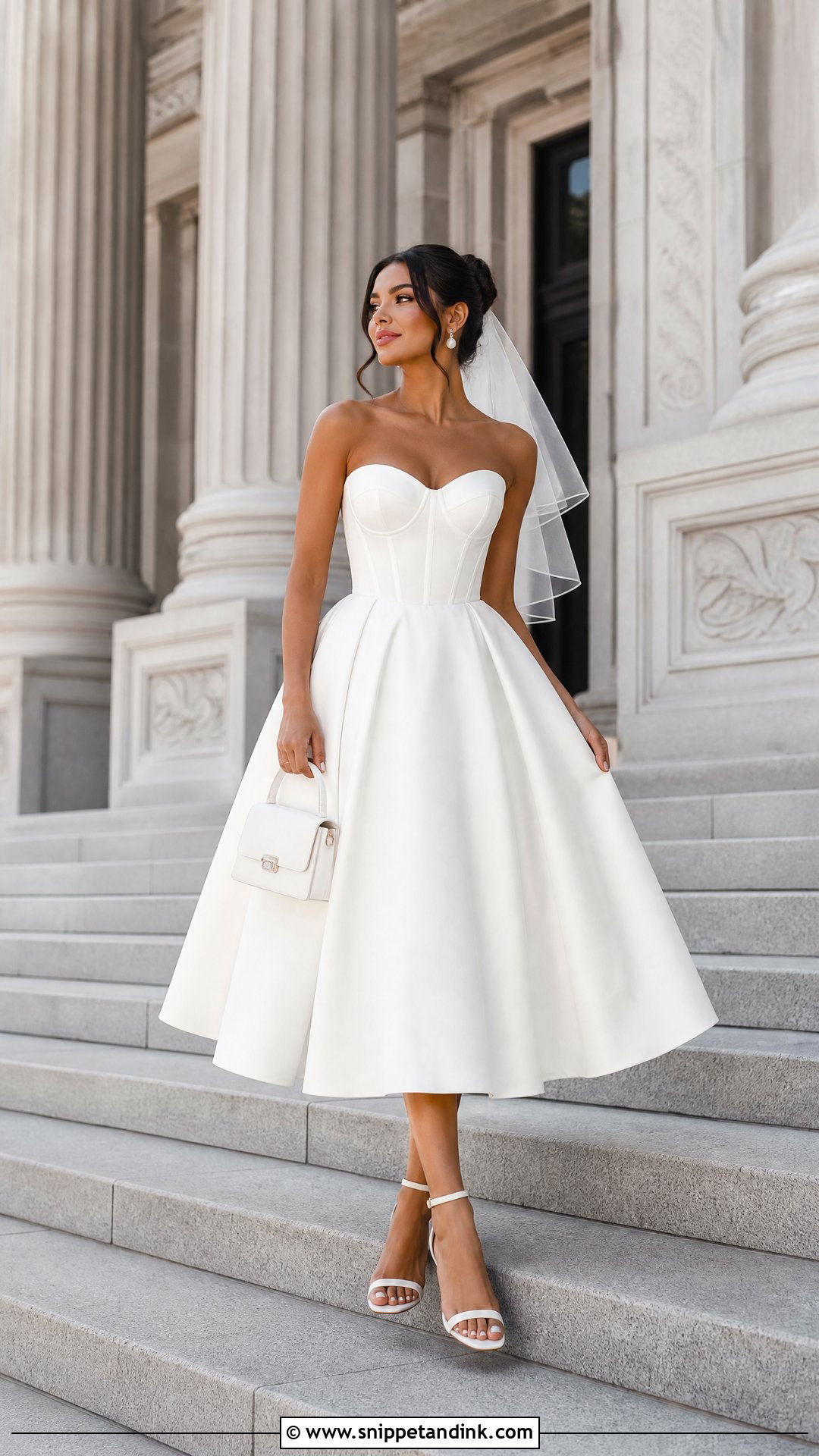 White Corset Midi Elopement Dress - Snippet and Ink - 20 White Elopement Dress Ideas