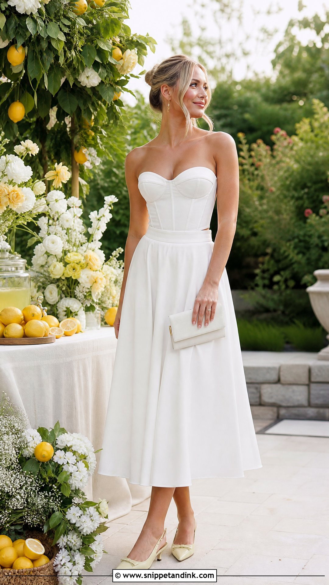 White Corset Top And Midi Skirt Bridal Outfit - Snippet and Ink - 20 That’s Amore Bridal Ideas