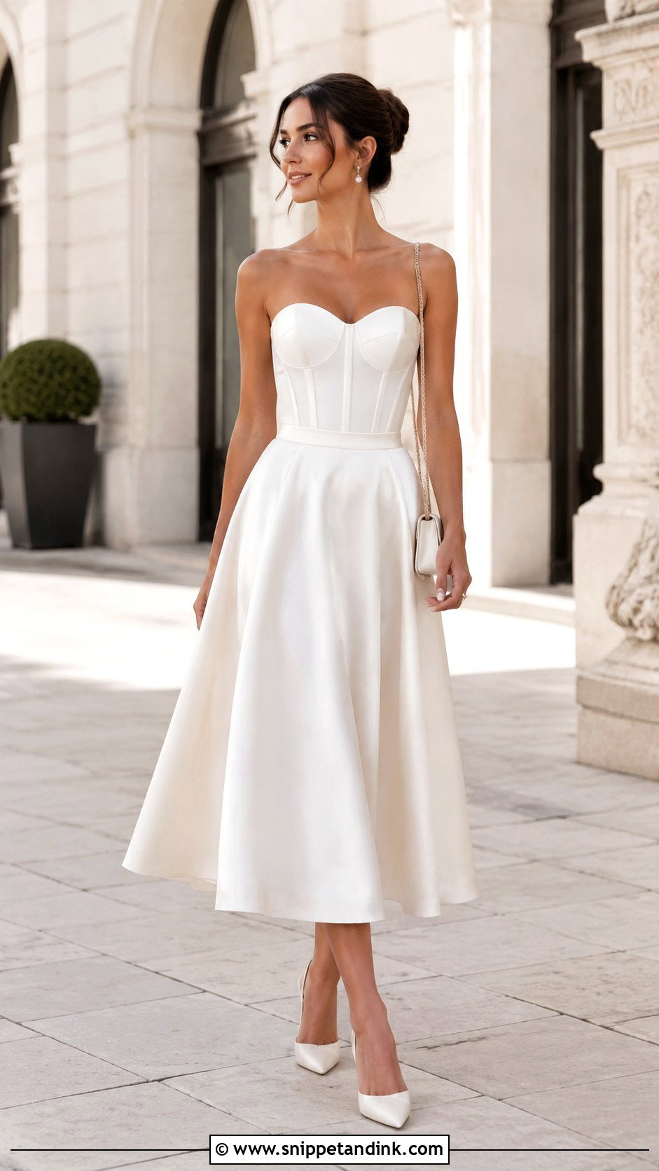 White Corset Top And Midi Skirt Bridal Outfit - Snippet and Ink - 20 Bridal Event Outfit Ideas