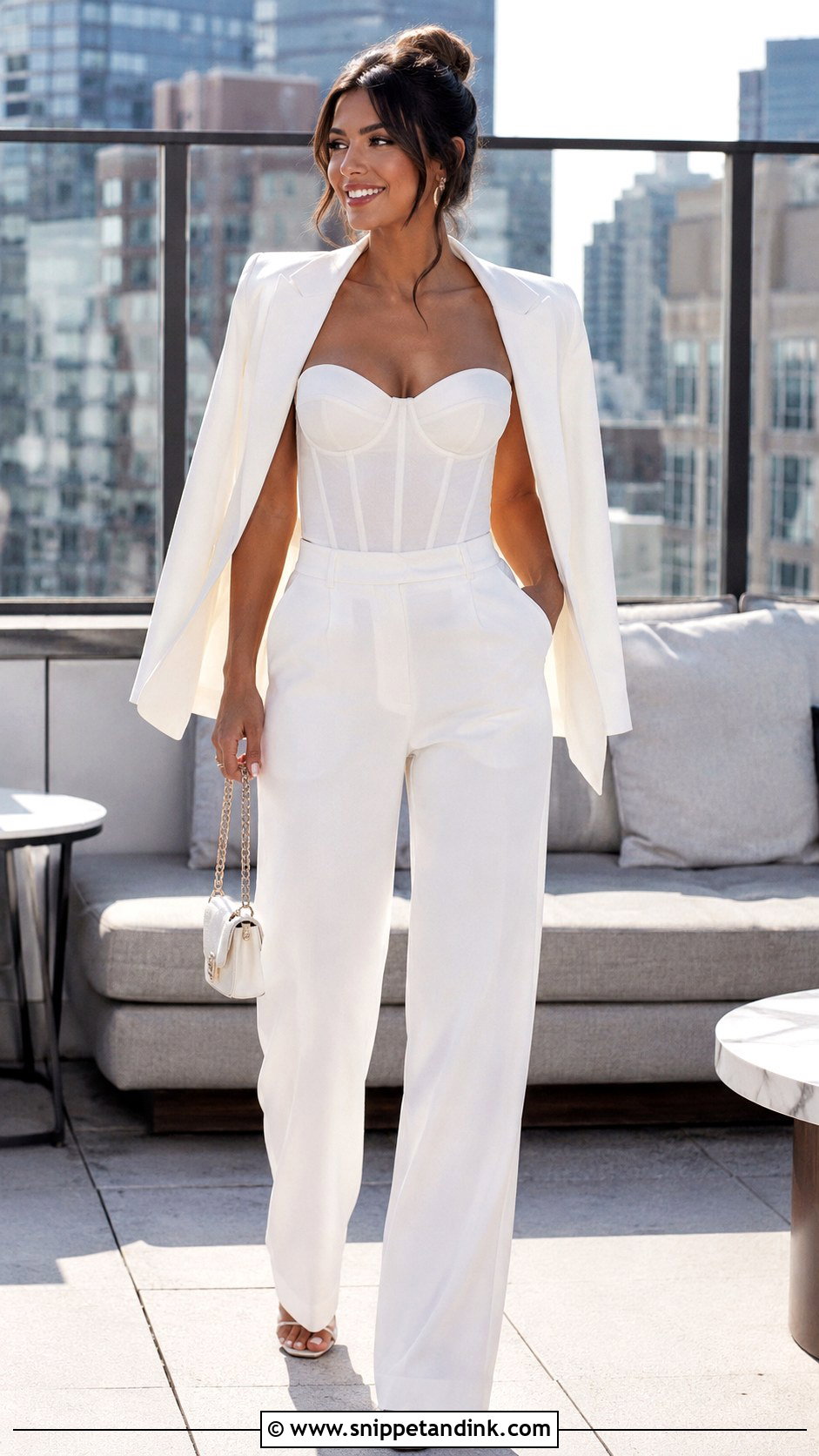 White Corset Top And Trousers Bachelorette Outfit - Snippet and Ink - 25 White Bachelorette Party Outfit Ideas
