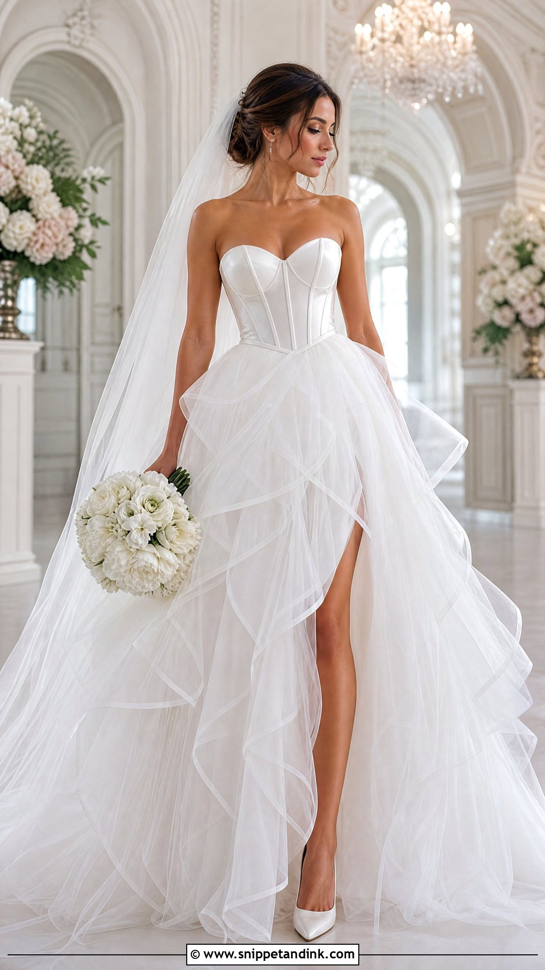 White Corset Tulle Bridal Dress - Snippet and Ink - 20 White Bridal Dresses