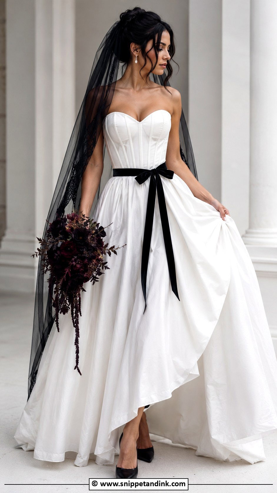 White Corset Wedding Dress With Black Veil - Snippet and Ink - 25 Whimsigoth Wedding Dress Ideas