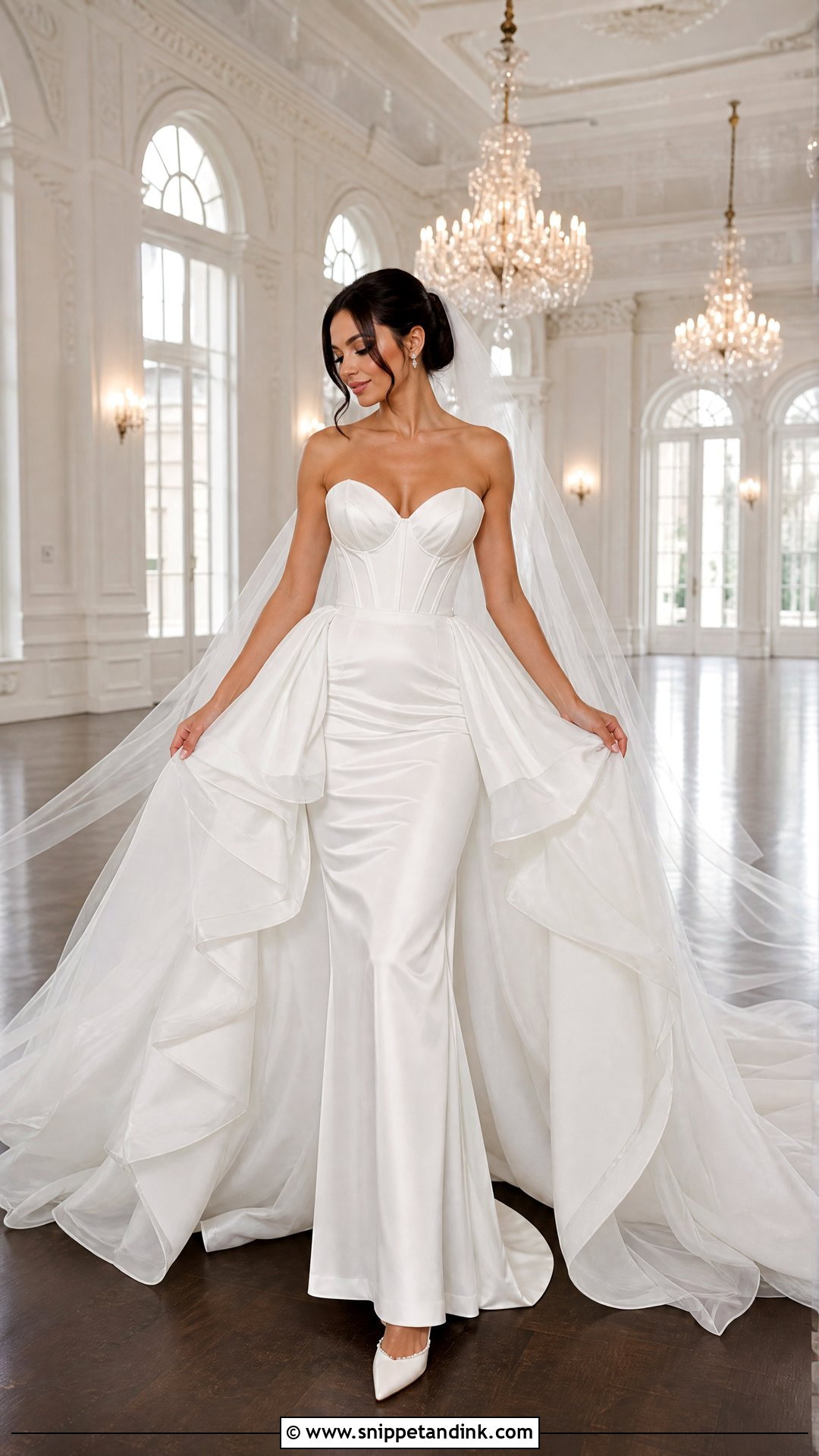White Corset Wedding Dress With Detachable Overskirt - Snippet and Ink - 20 White Corset Wedding Dress Ideas