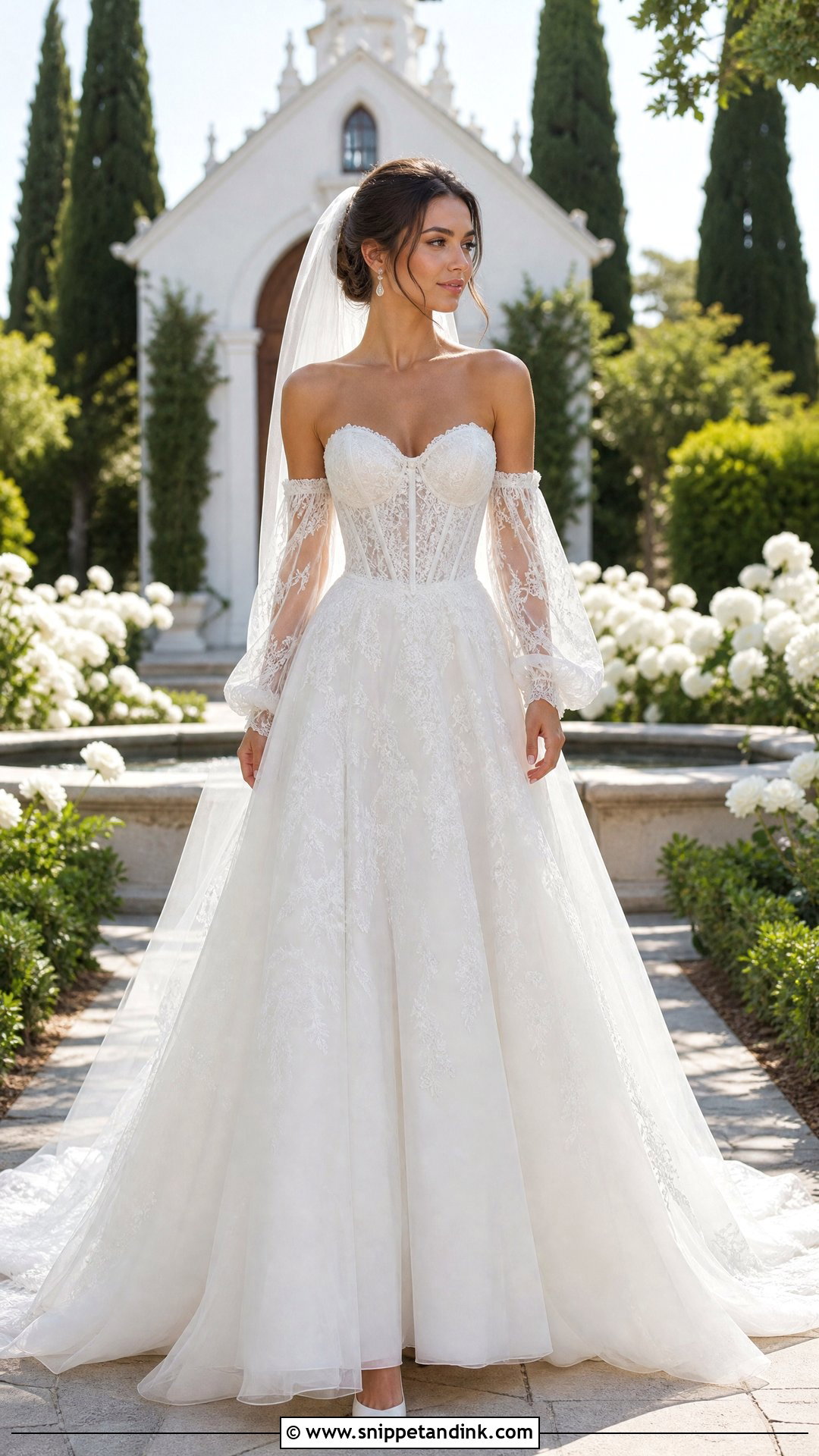White Corset Wedding Dress With Detachable Sleeves - Snippet and Ink - 20 White Corset Wedding Dress Ideas