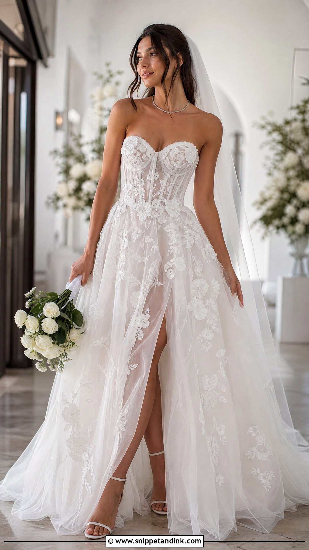 White Corset Wedding Dress With Floral Tulle - Snippet and Ink - 20 White Wedding Dress with Flowers
