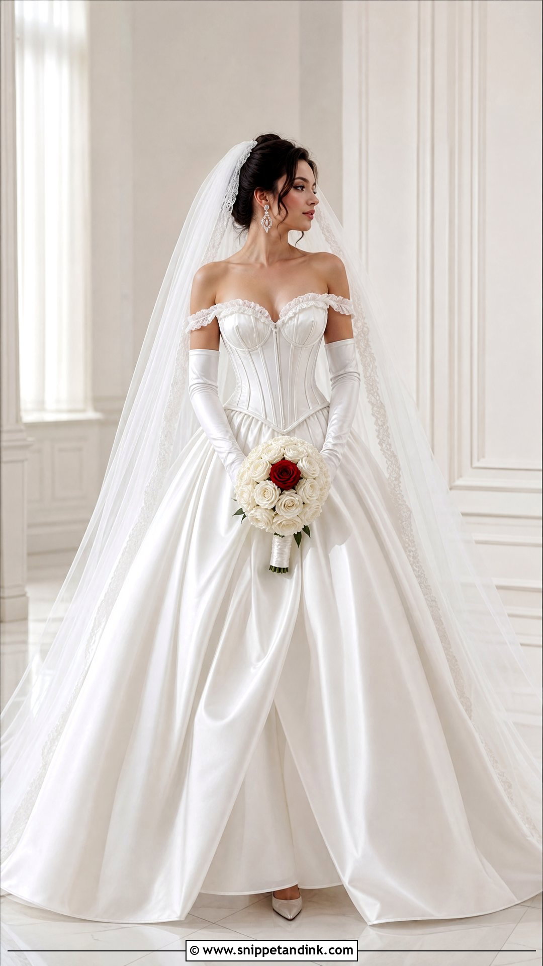 White Corset Wedding Dress With Opera Gloves - Snippet and Ink - 20 Phantom of the Opera Wedding Dress Ideas