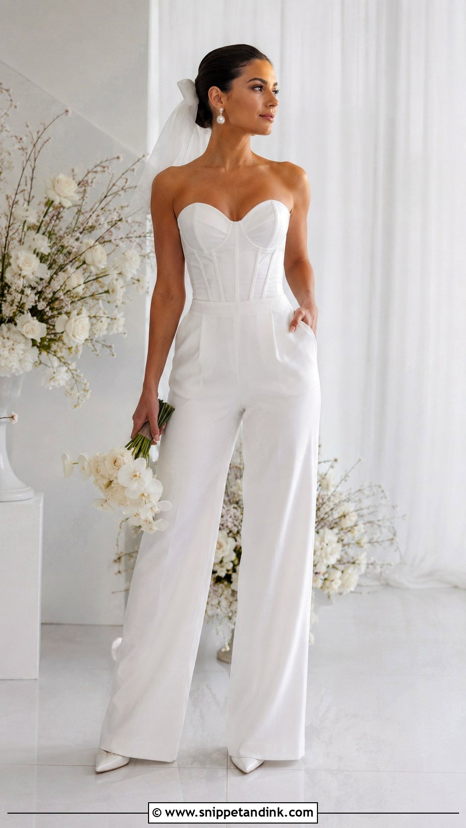White Corset Wedding Jumpsuit - Snippet and Ink - 30 White Wedding Jumpsuit Ideas