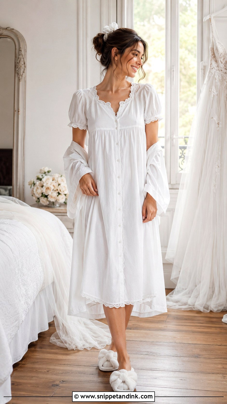 White Cotton Night Dress With Button Front - Snippet and Ink - 30 First Night Dress for Bride Ideas
