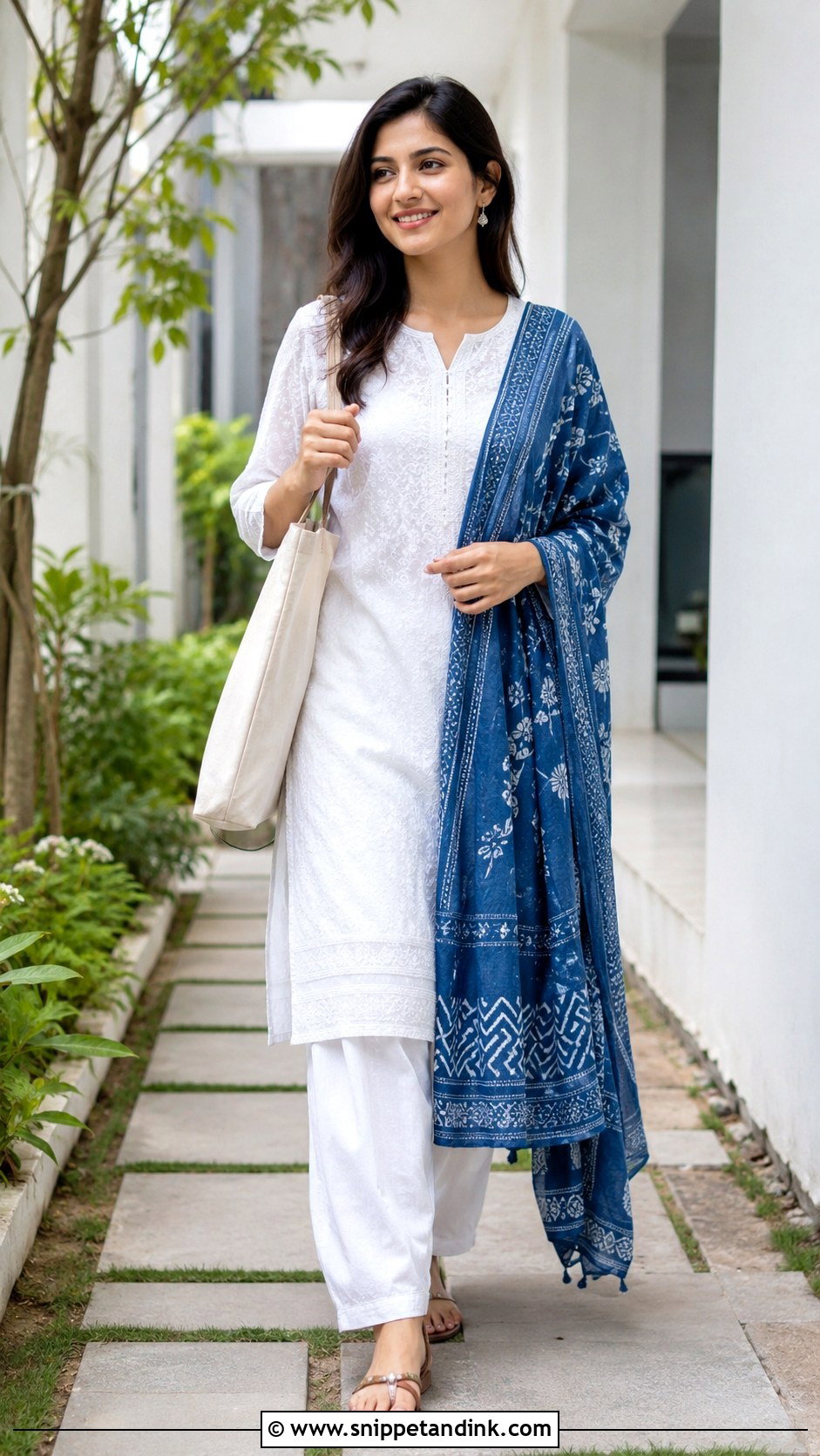 White Cotton Suit With Coloured Dupatta - Snippet and Ink - 30 White Suit with Coloured Dupatta Ideas