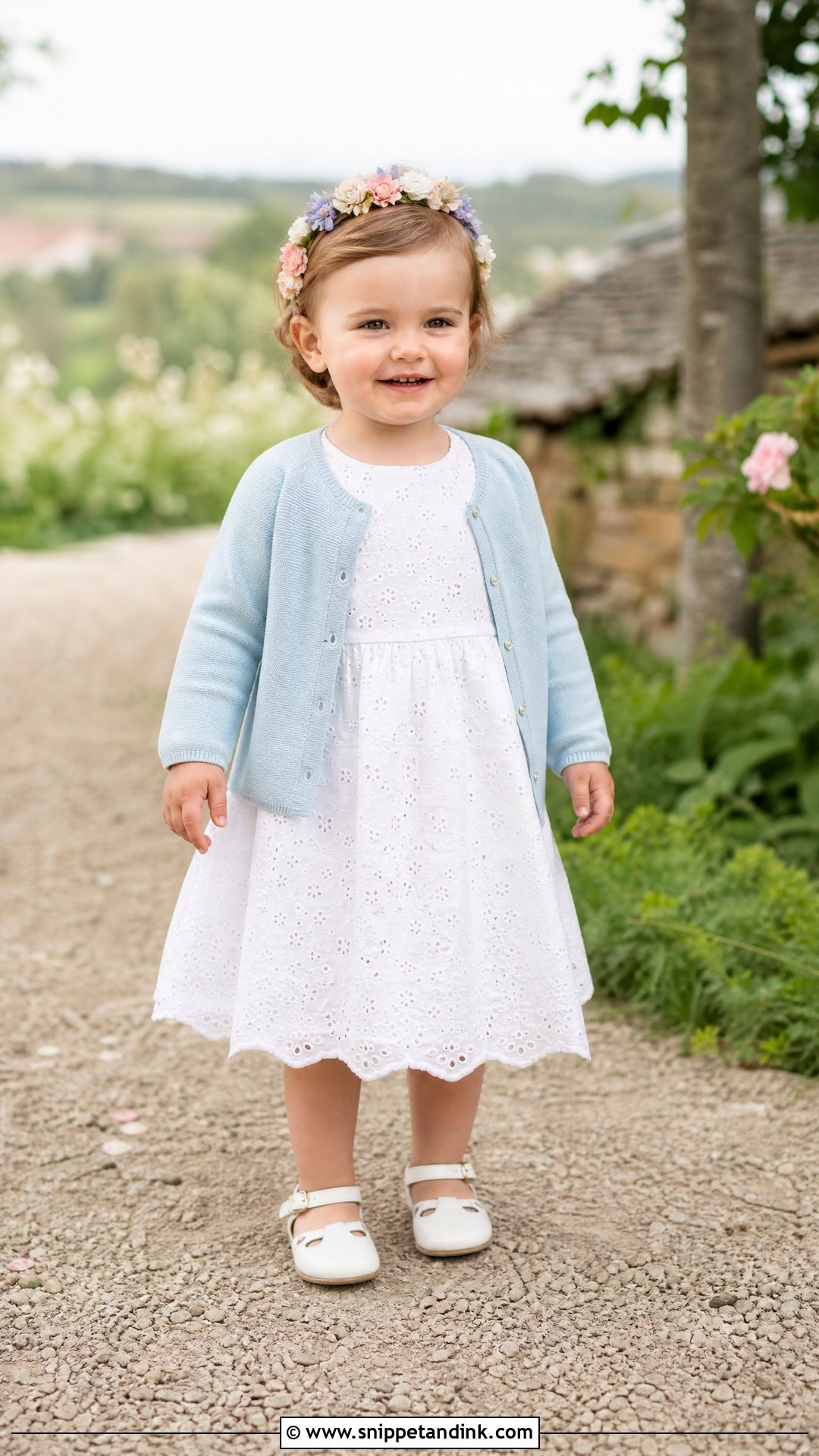 White Cotton Toddler Wedding Dress With Floral Headband - Snippet and Ink - 20 Toddler Wedding Dress Ideas