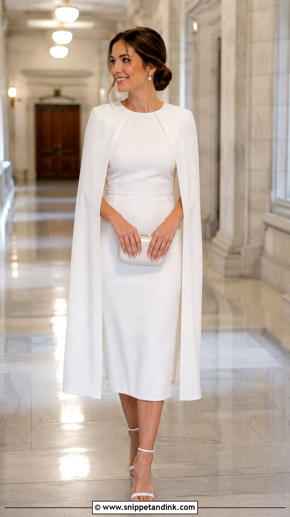 White Courthouse Wedding Dress With Cape - Snippet and Ink - 30 Simple Courthouse Wedding Dress Ideas