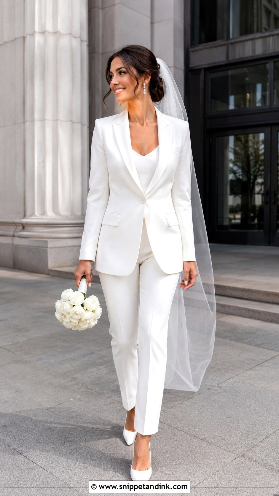 White Crepe Bridal Pant Suit - Snippet and Ink - 20 Bridal Pant Suit Ideas