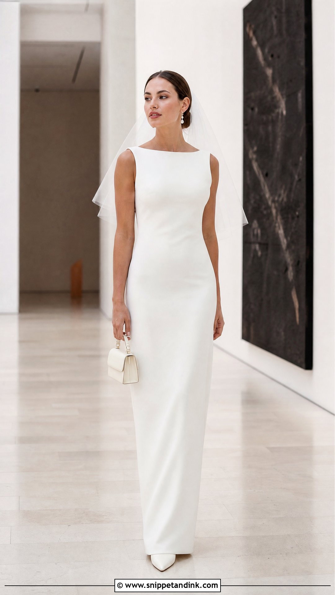 White Crepe Column Elopement Dress - Snippet and Ink - 20 White Elopement Dress Ideas