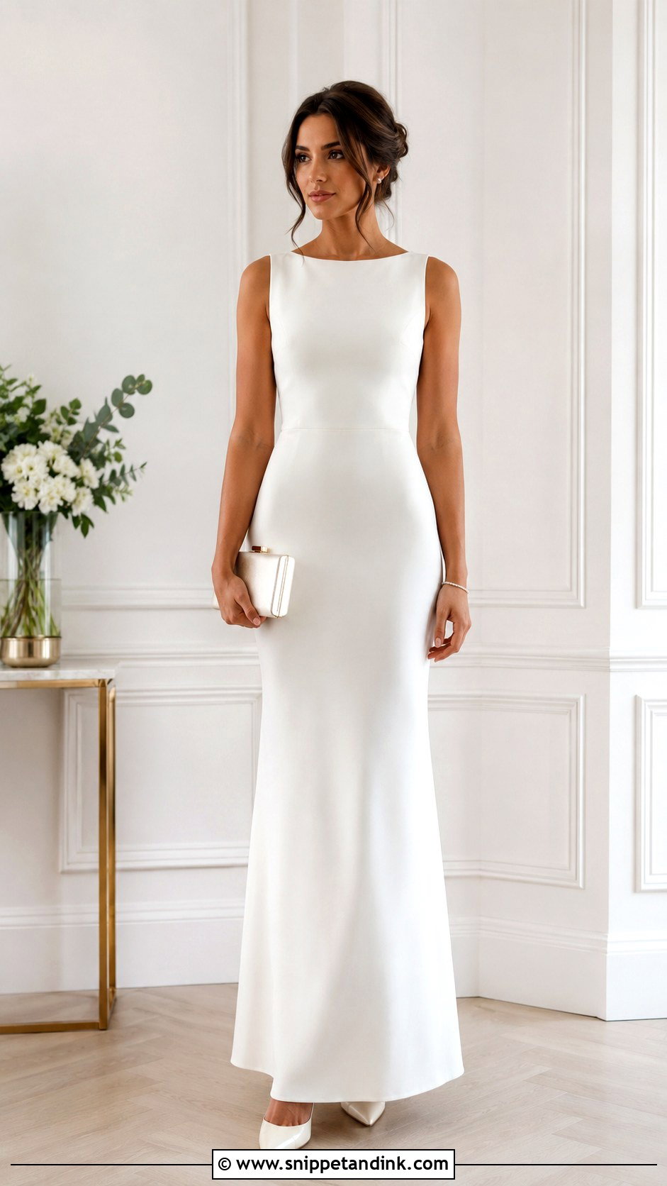 White Crepe Column Gown With Minimal Jewelry - Snippet and Ink - 25 White Crepe Gown Style in Nigeria Ideas